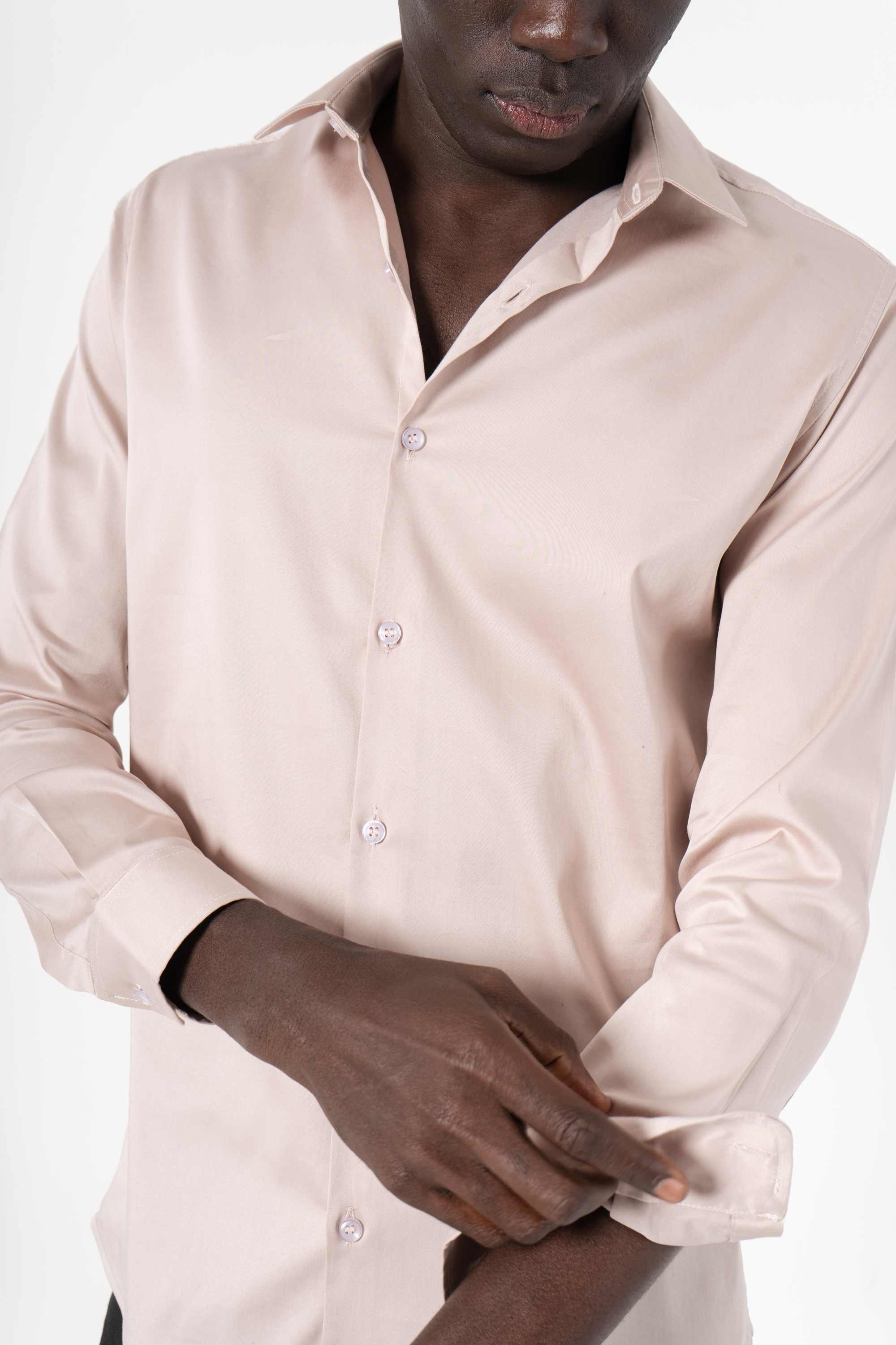 Cream Solid Print Full Sleeve Shirt