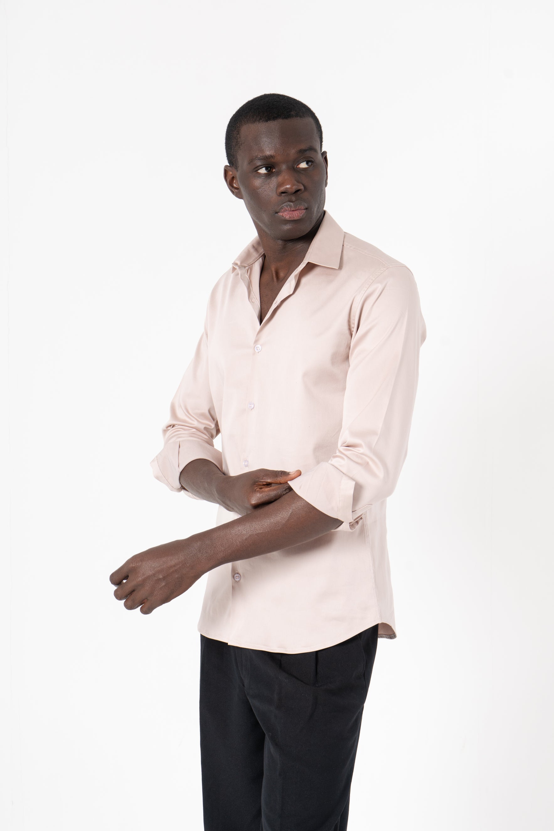 Cream Solid Print Full Sleeve Shirt