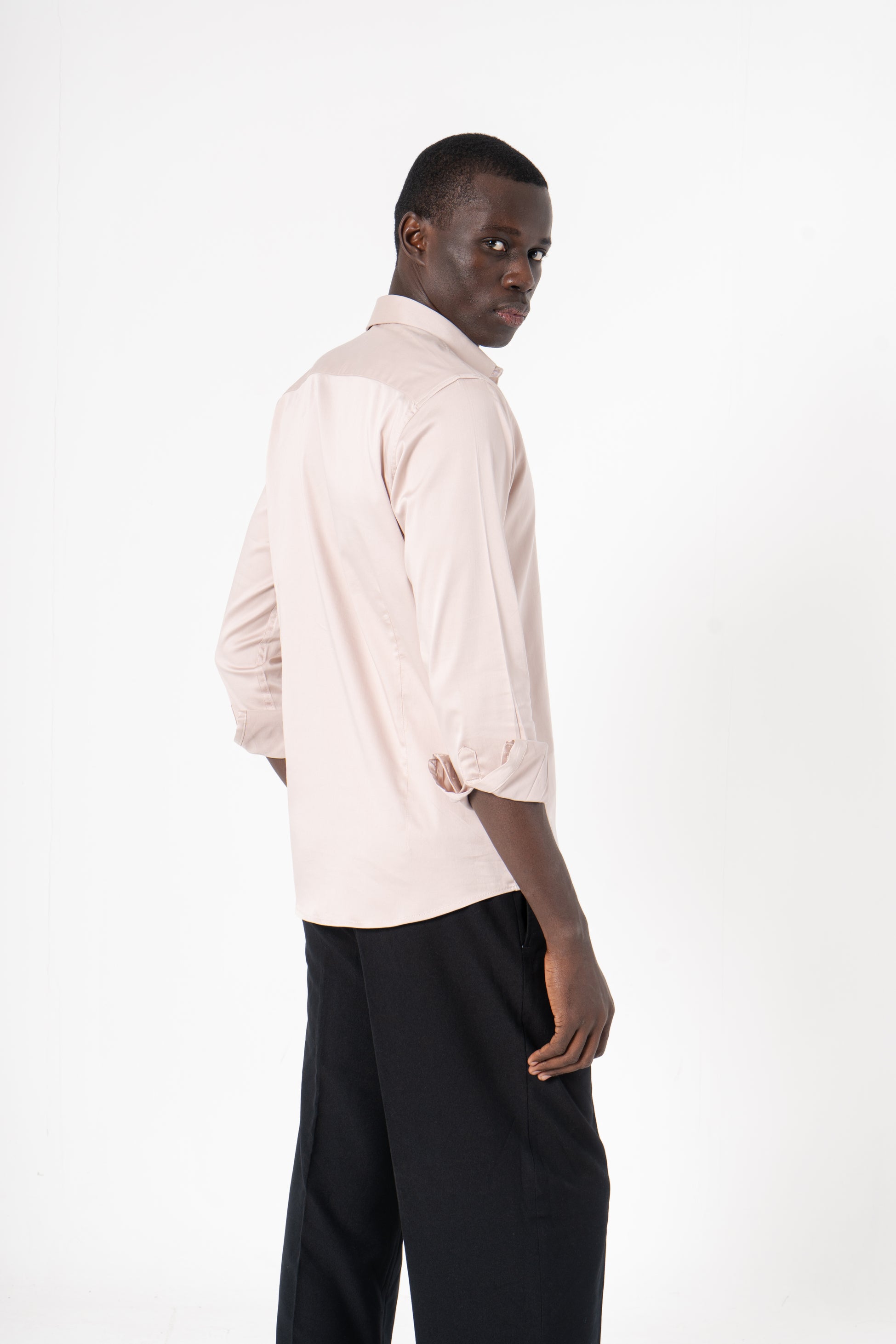 Cream Solid Print Full Sleeve Shirt