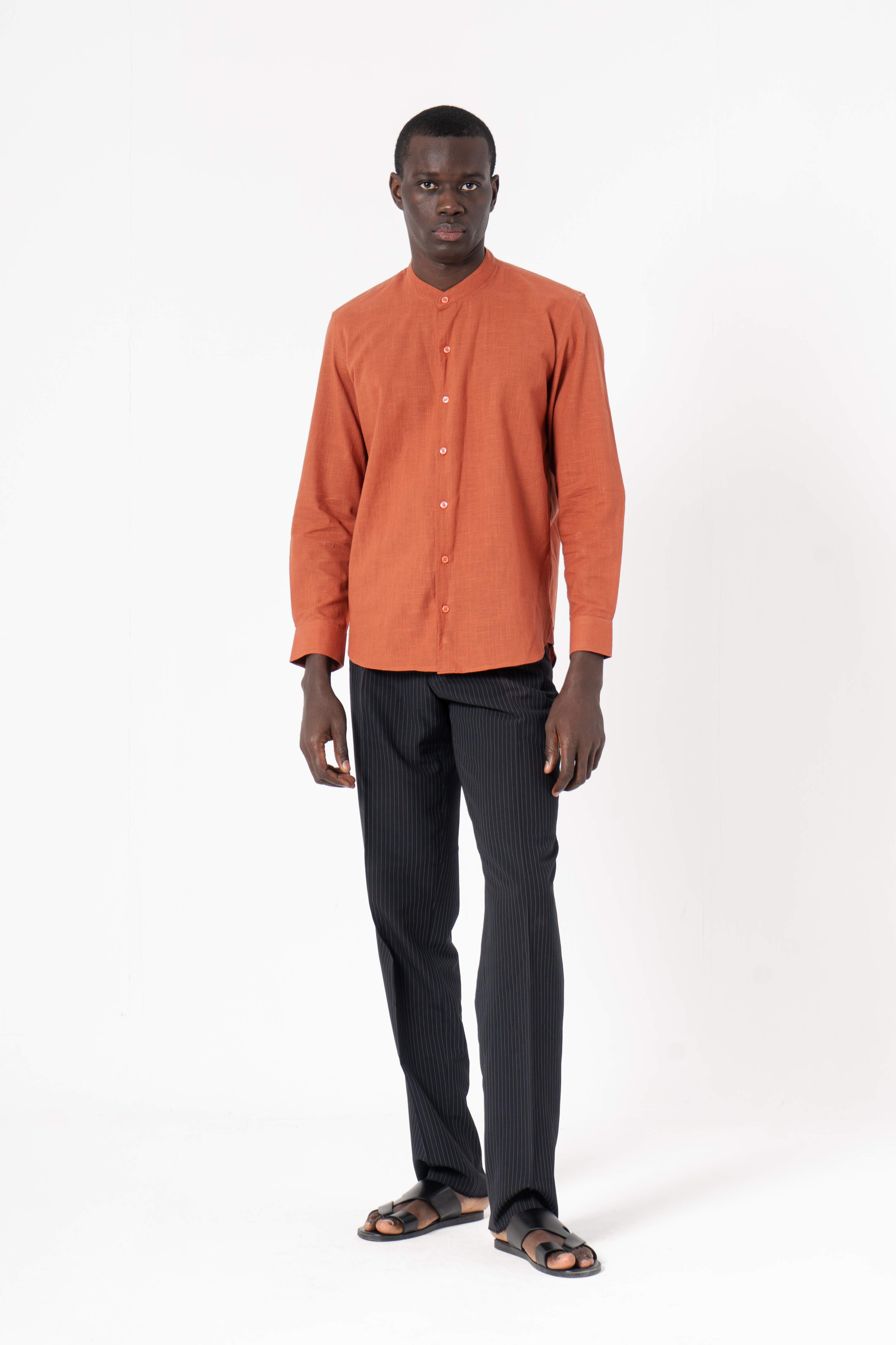 Orange Solid Print Full Sleeve Shirt - SanskrutiHomes