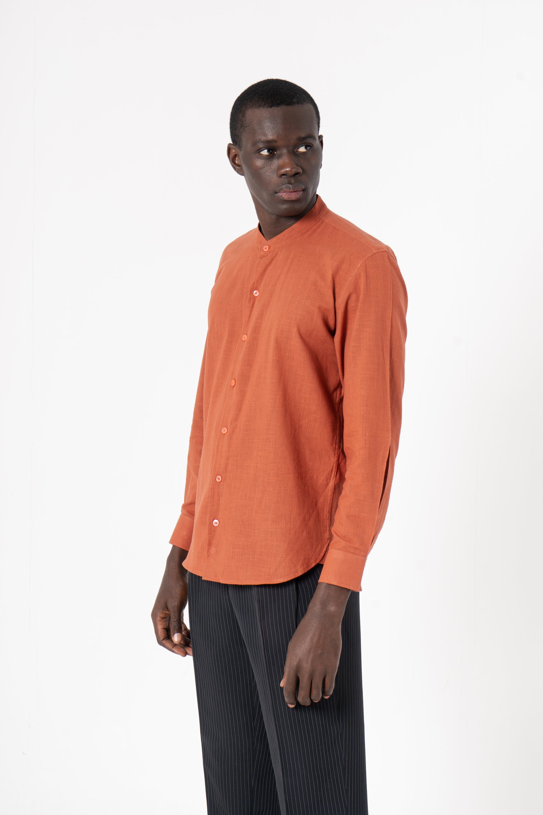 Orange Solid Print Full Sleeve Shirt