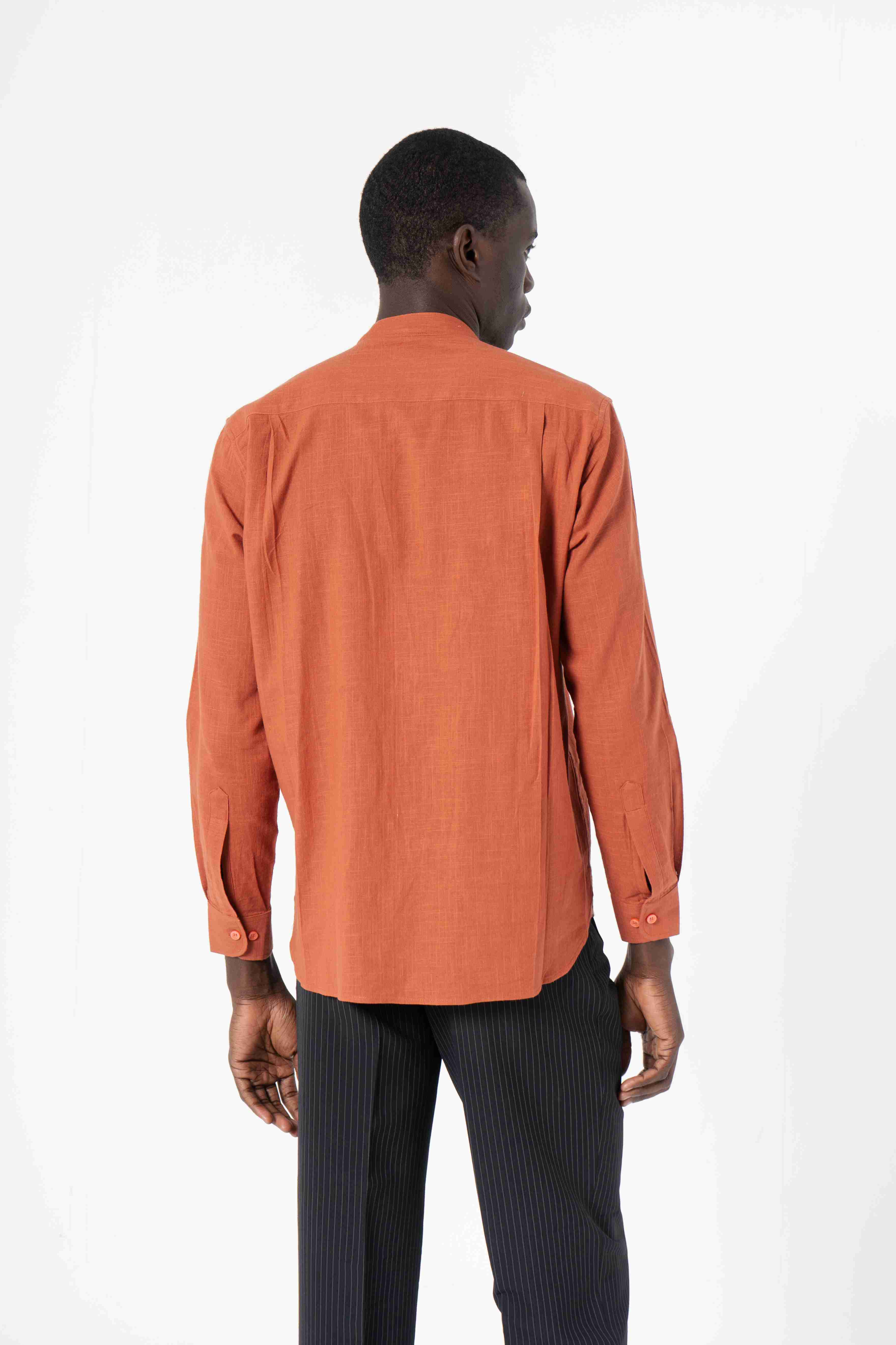 Orange Solid Print Full Sleeve Shirt