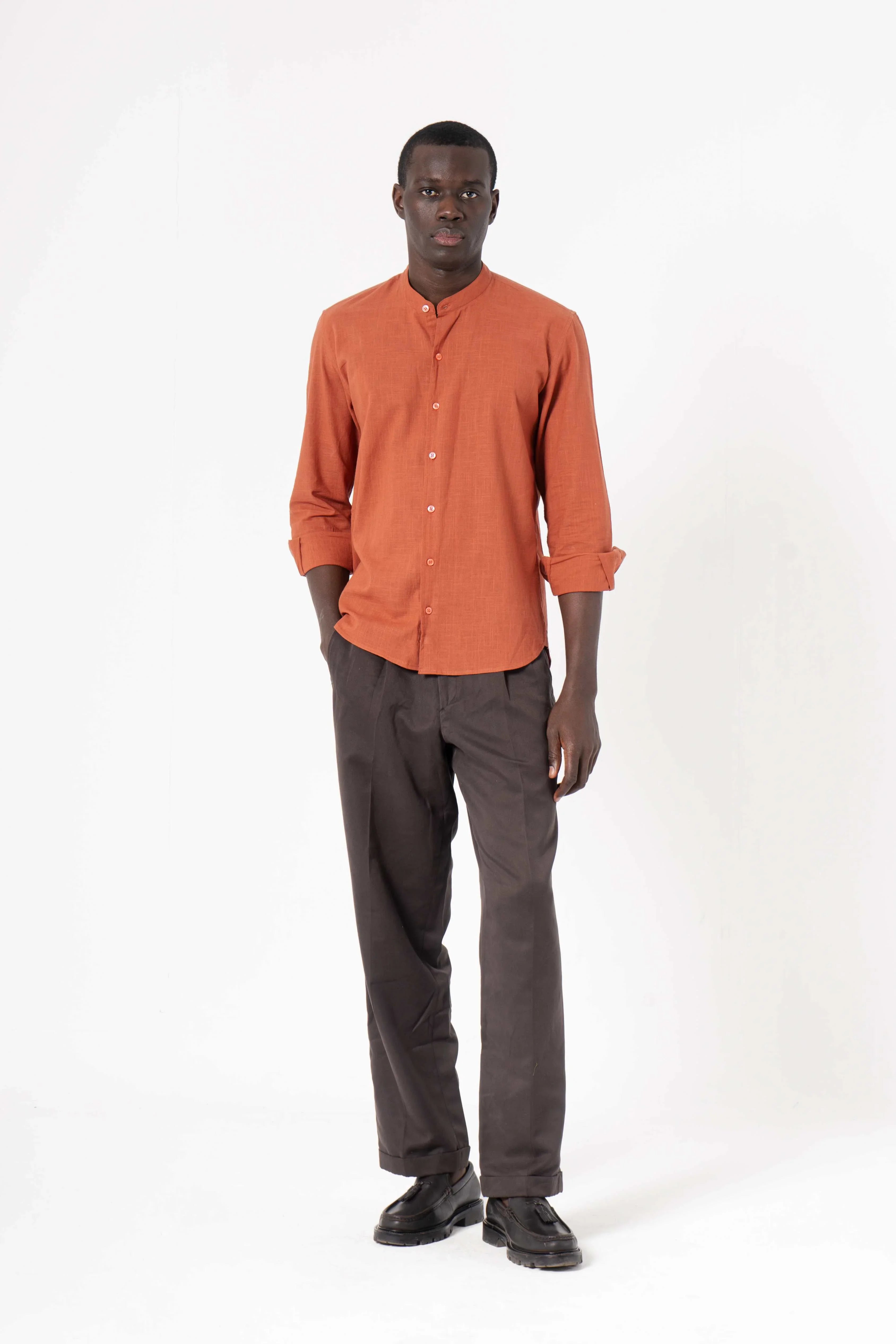 Orange Solid Print Full Sleeve Shirt - SanskrutiHomes