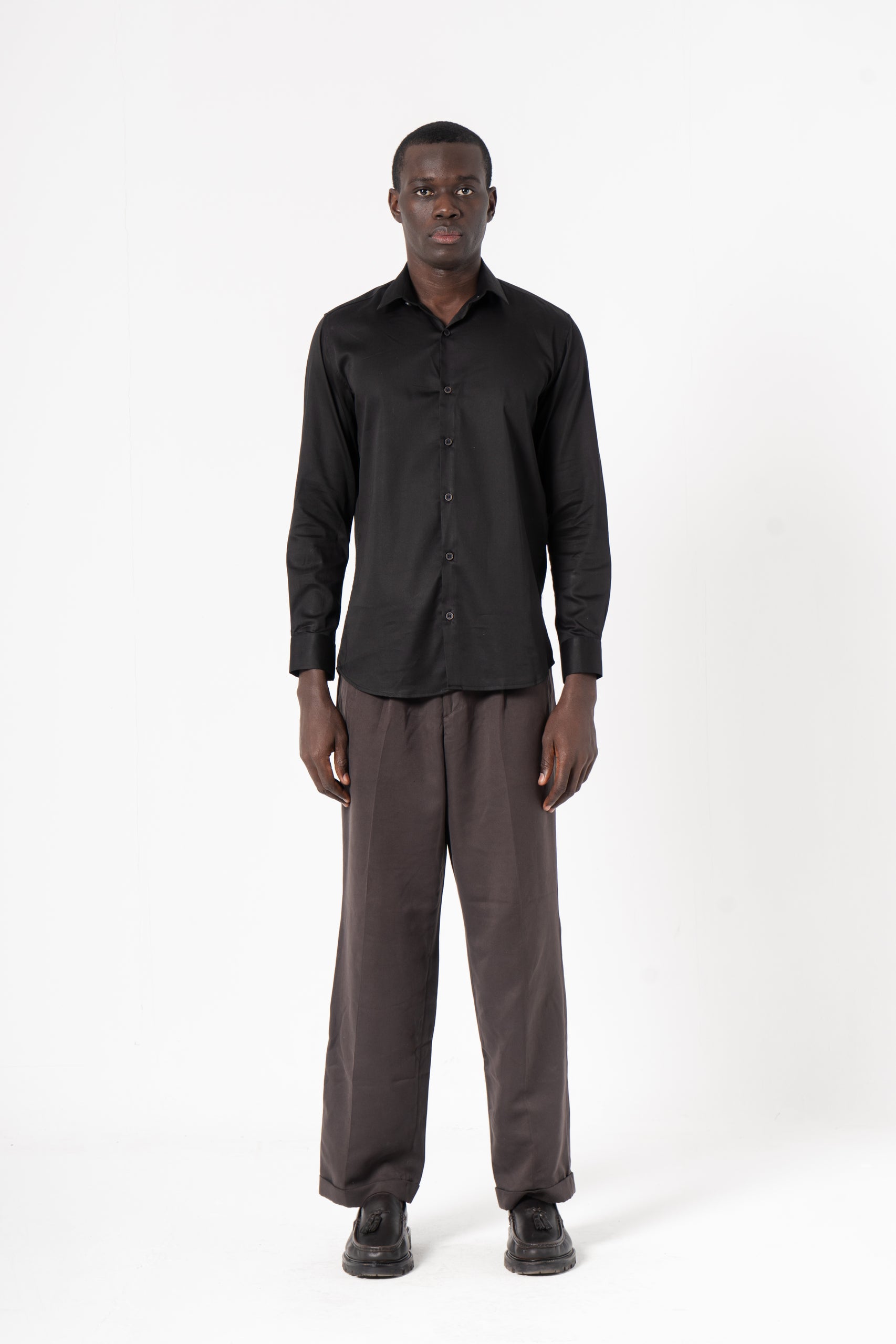 Black Solid Print Full Sleeve Shirt