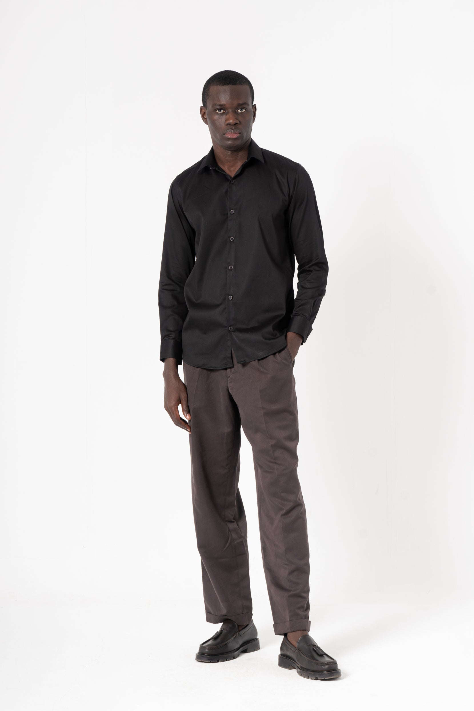 Black Solid Print Full Sleeve Shirt