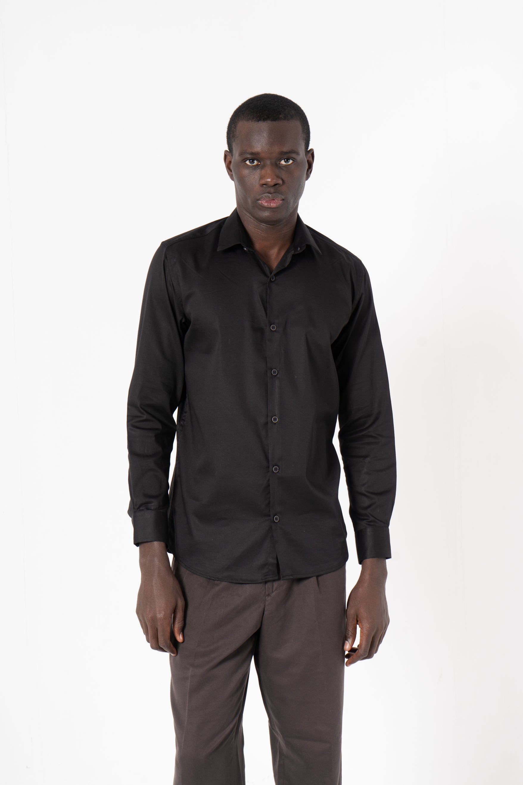 Black Solid Print Full Sleeve Shirt