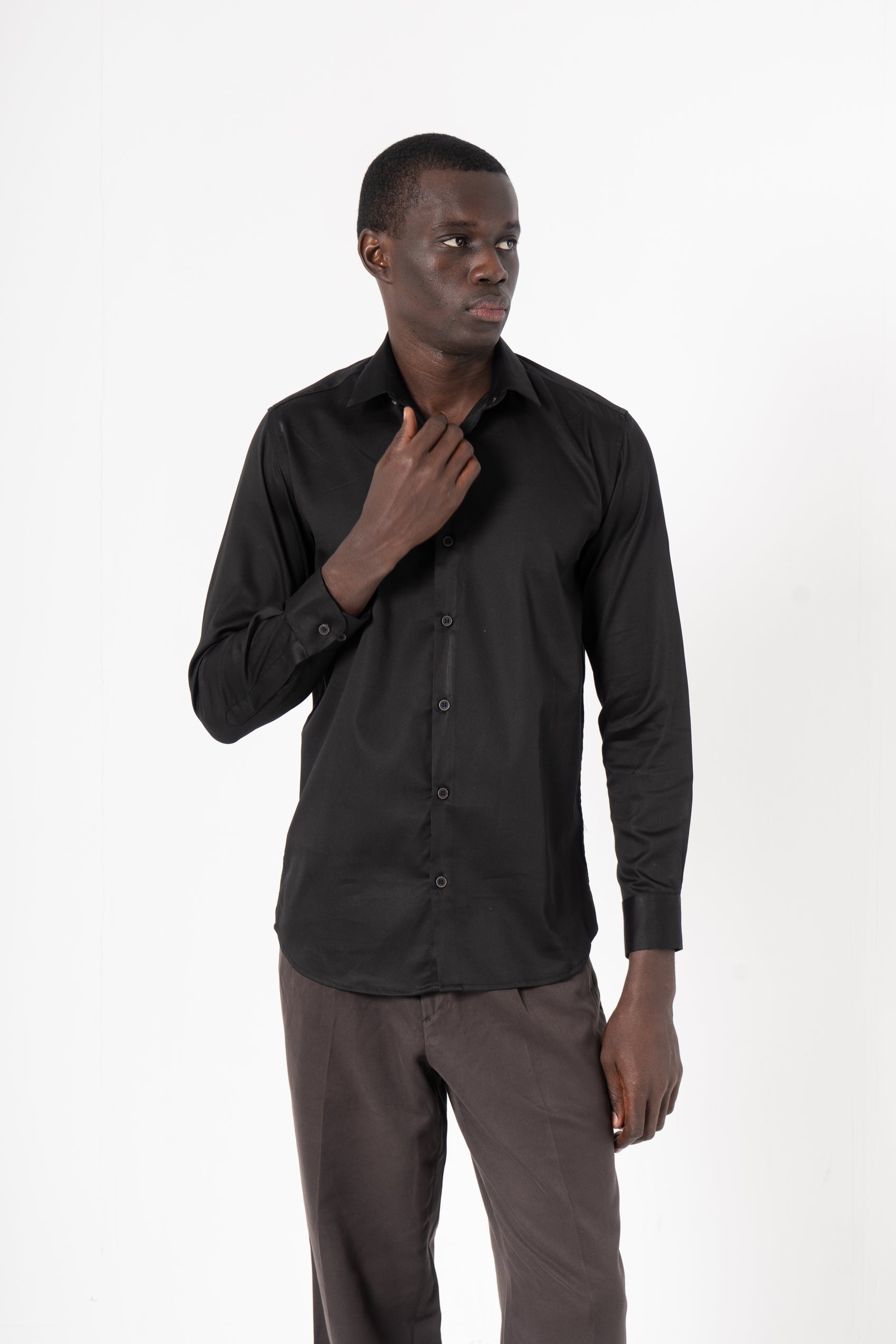 Black Solid Print Full Sleeve Shirt