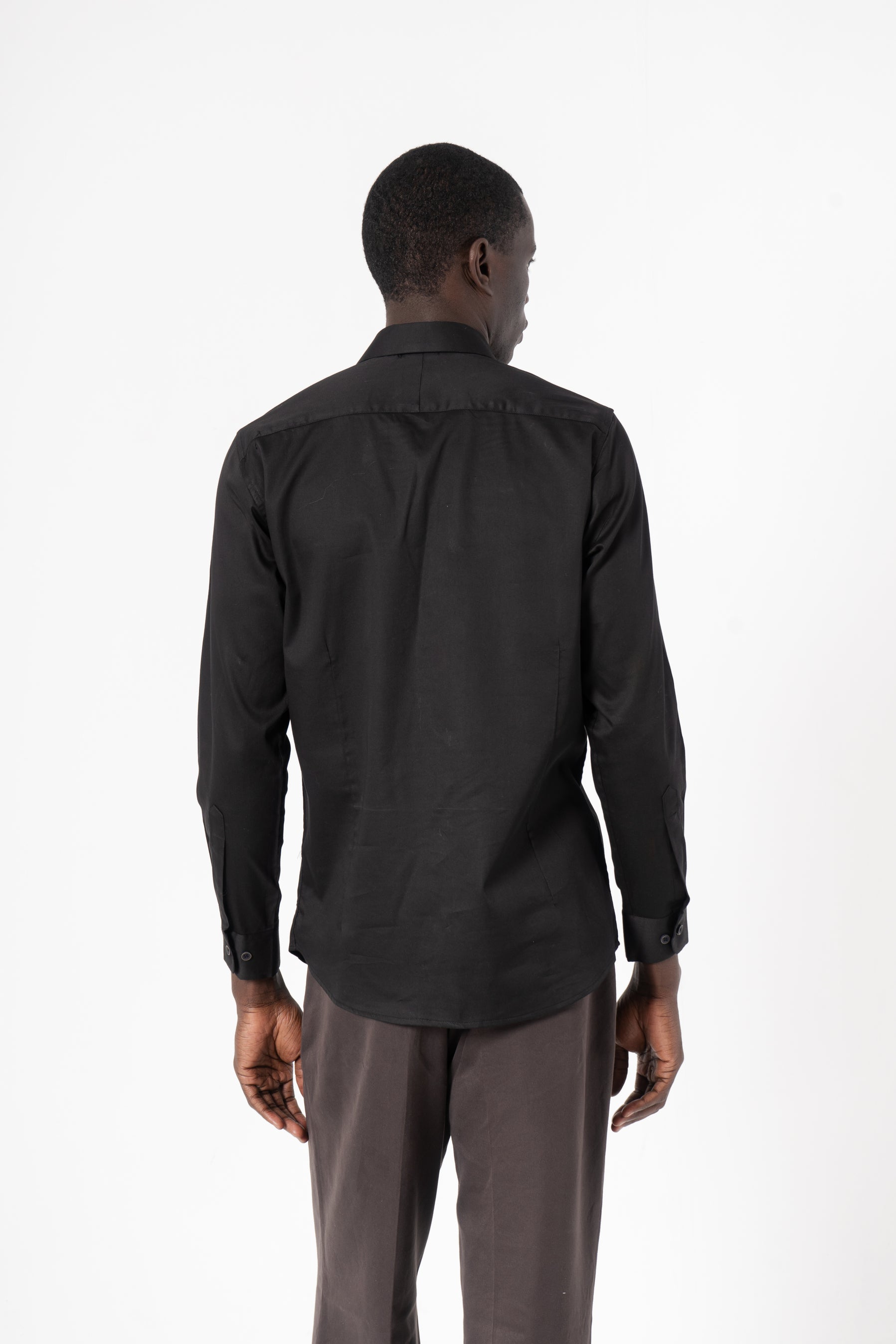 Black Solid Print Full Sleeve Shirt