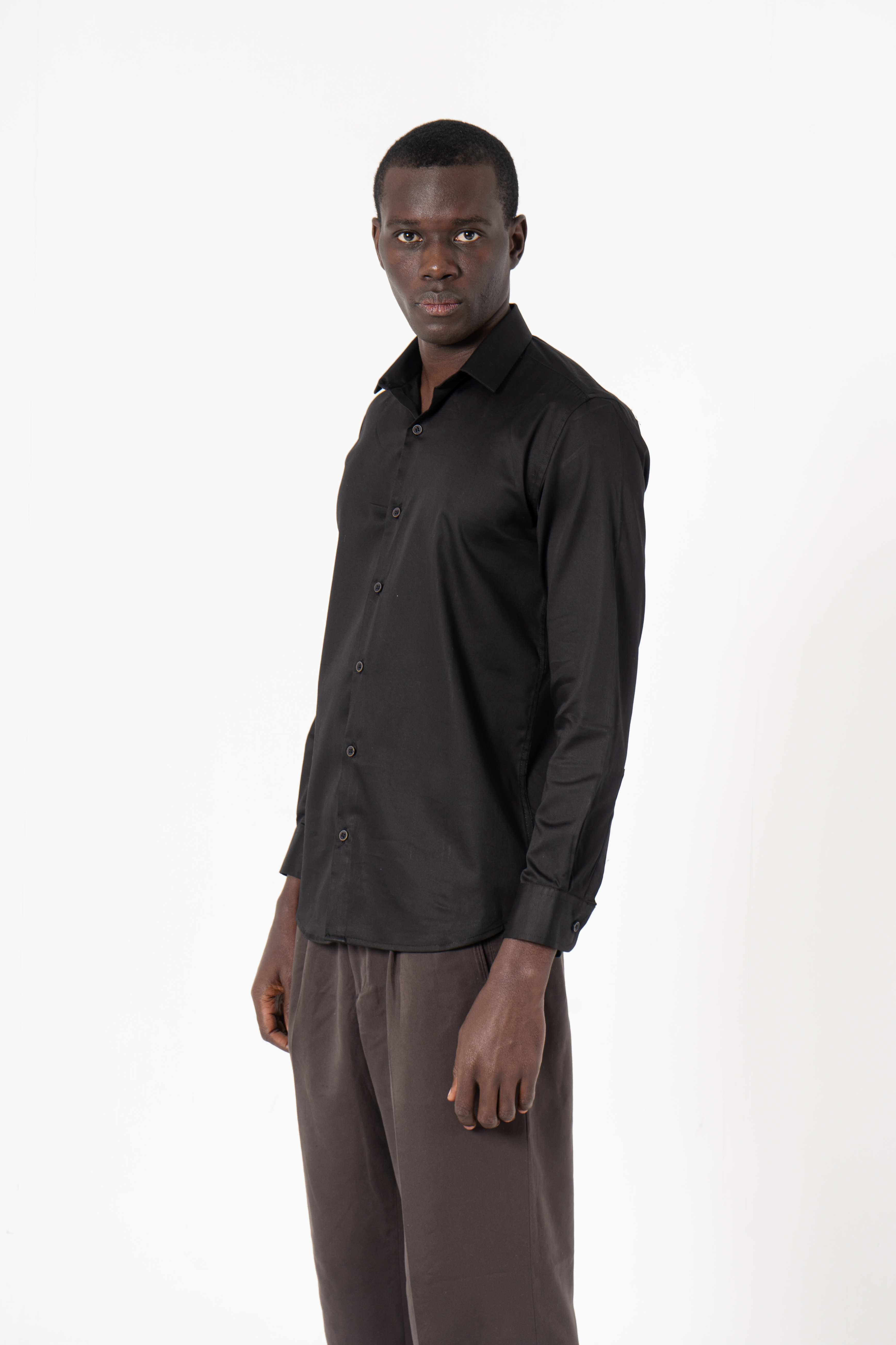 Black Solid Print Full Sleeve Shirt