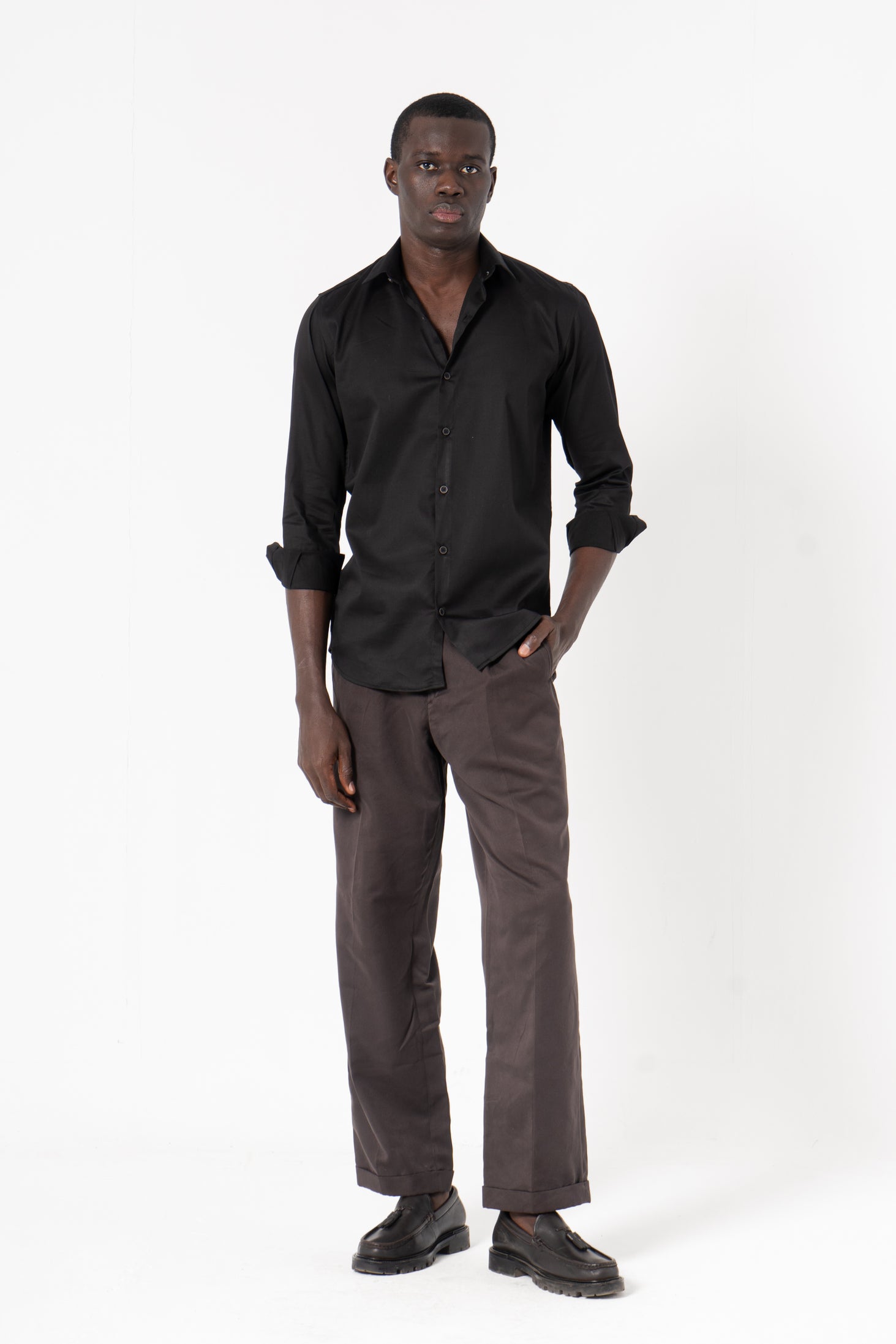 Black Solid Print Full Sleeve Shirt