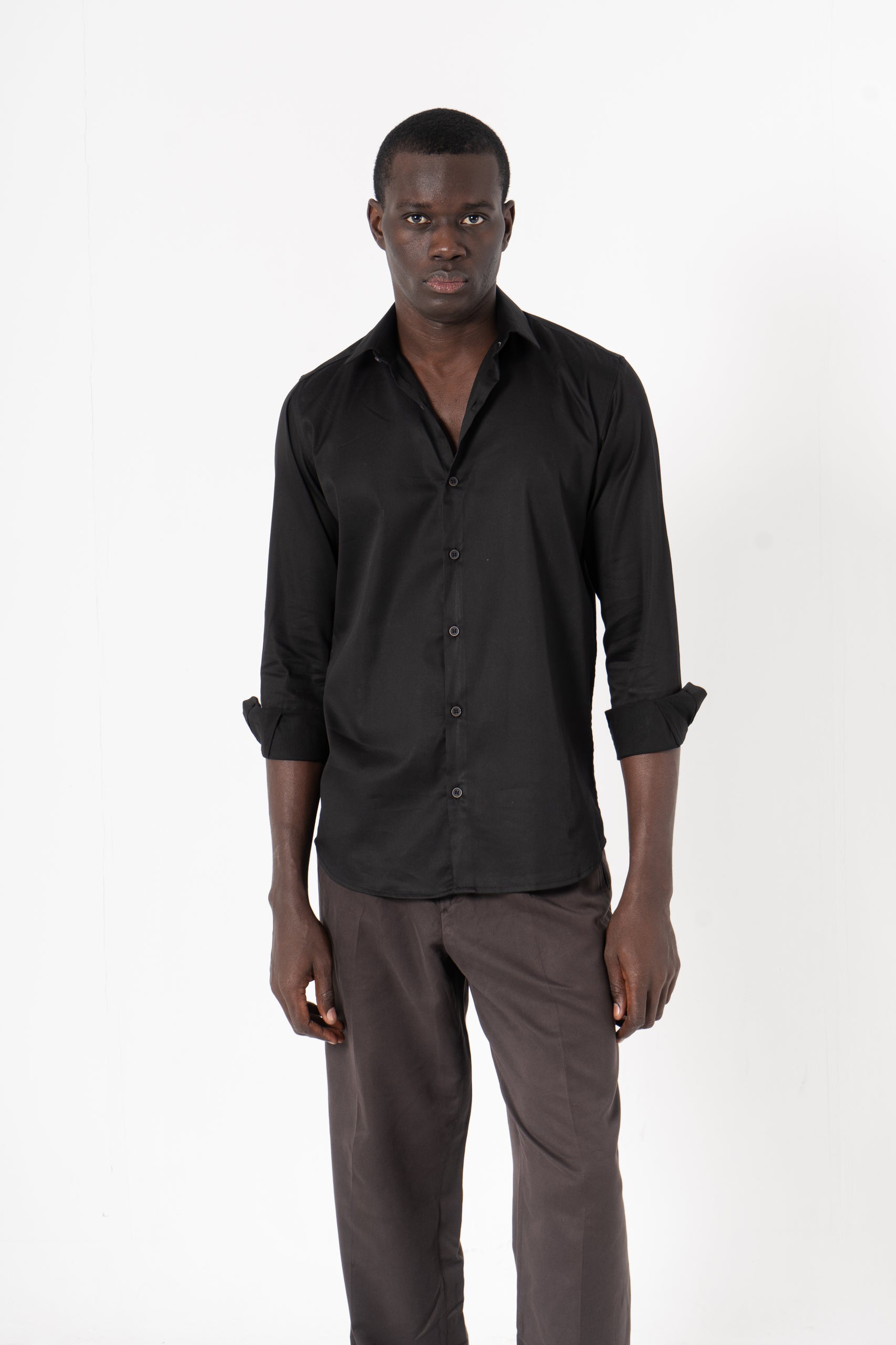 Black Solid Print Full Sleeve Shirt