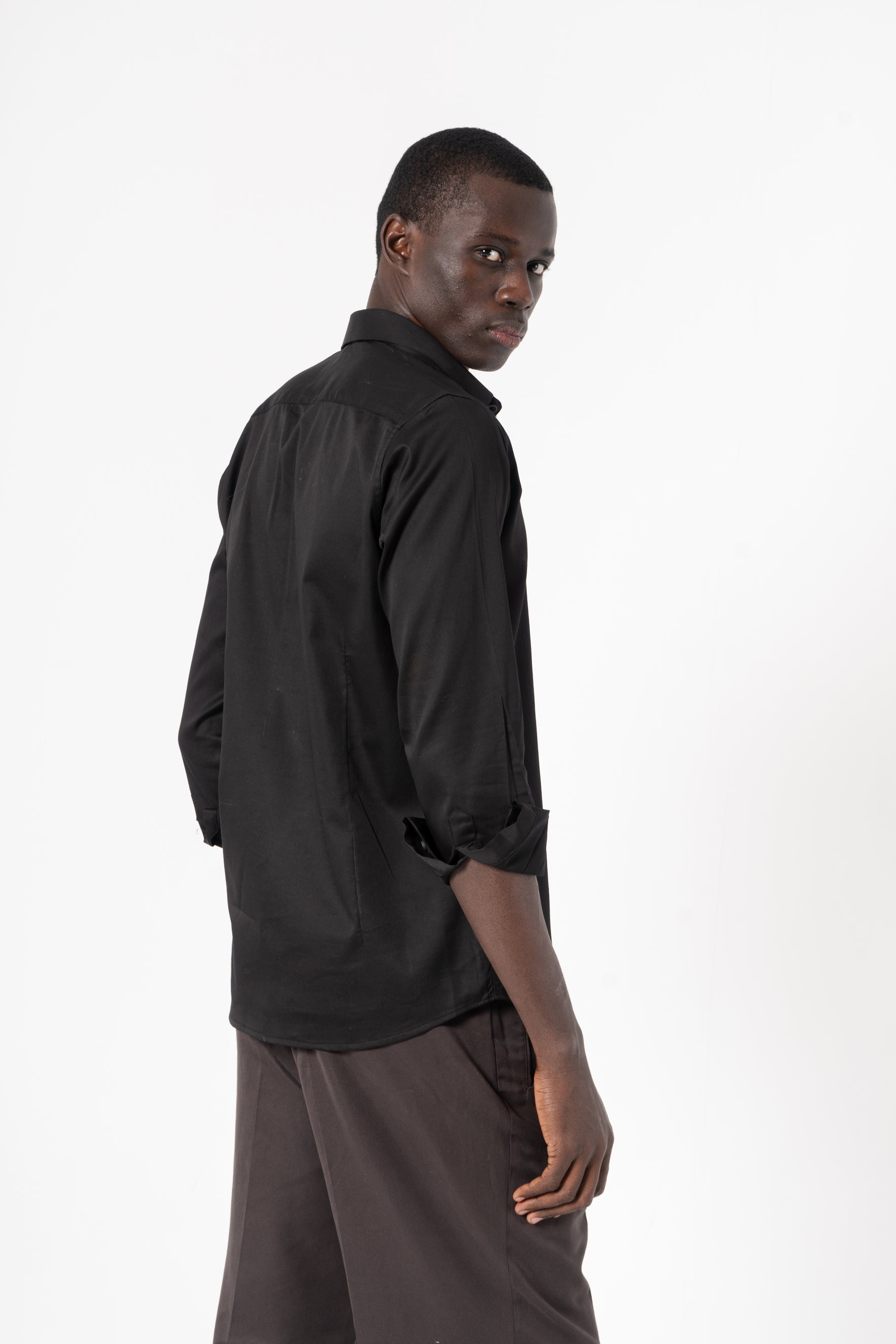 Black Solid Print Full Sleeve Shirt