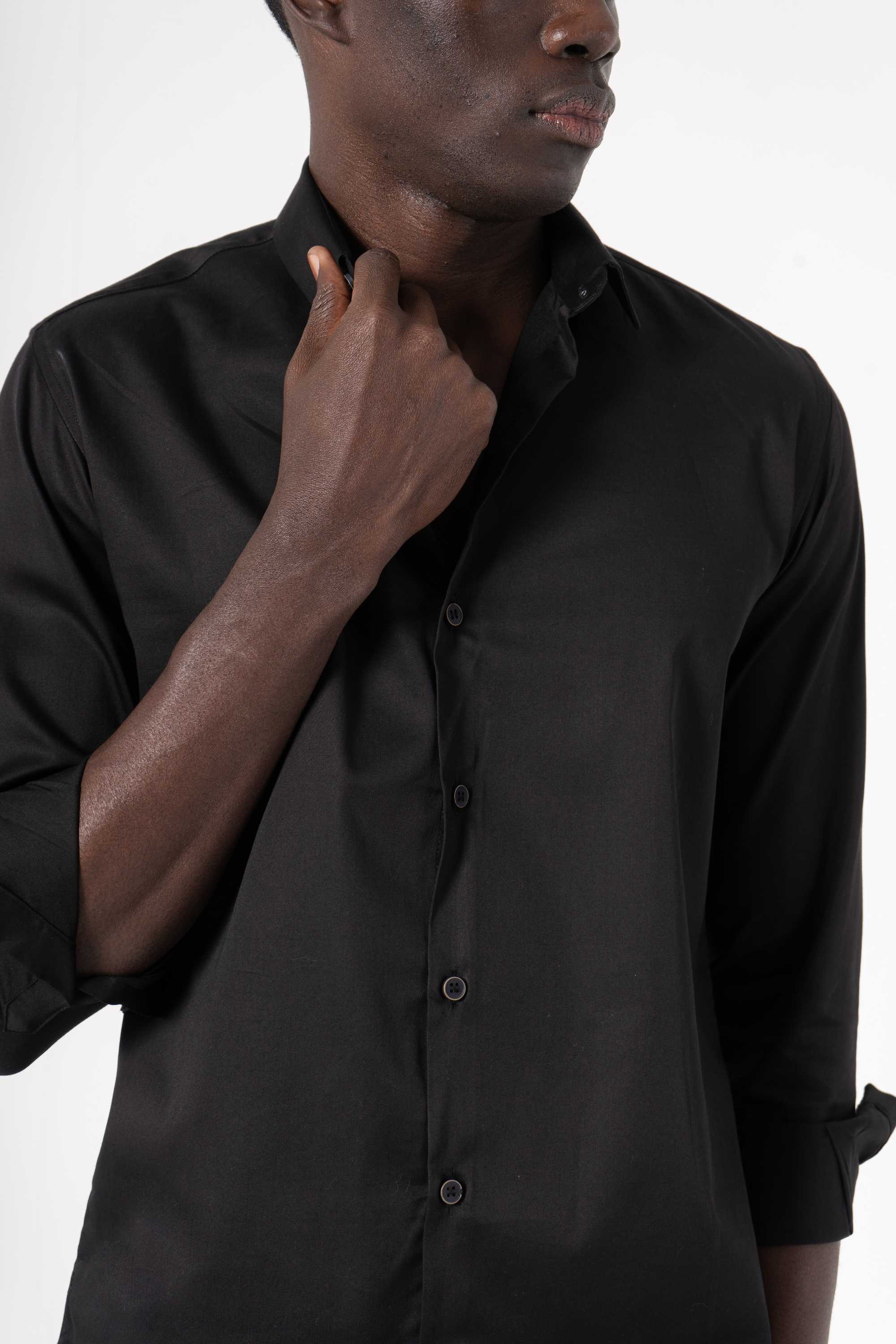 Black Solid Print Full Sleeve Shirt