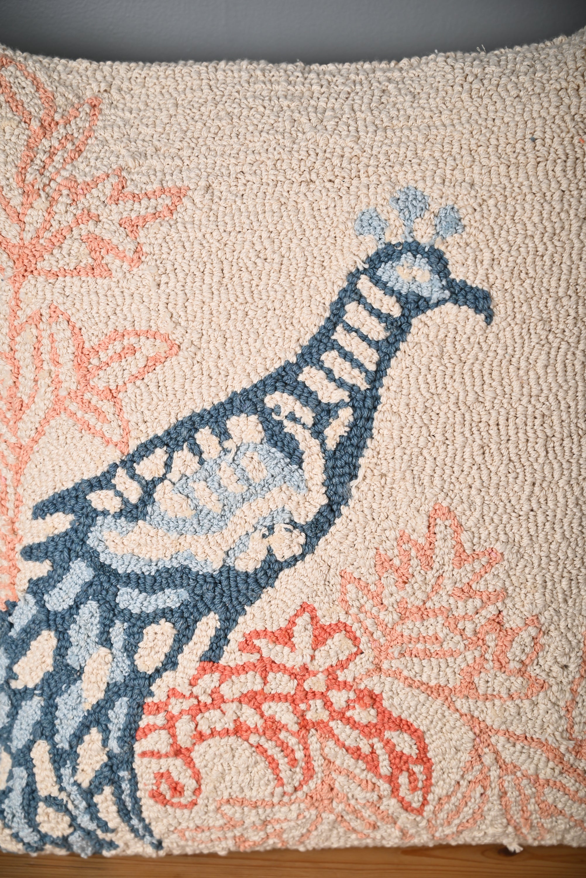 Peacock Design Cotton Truffted Cushion Cover