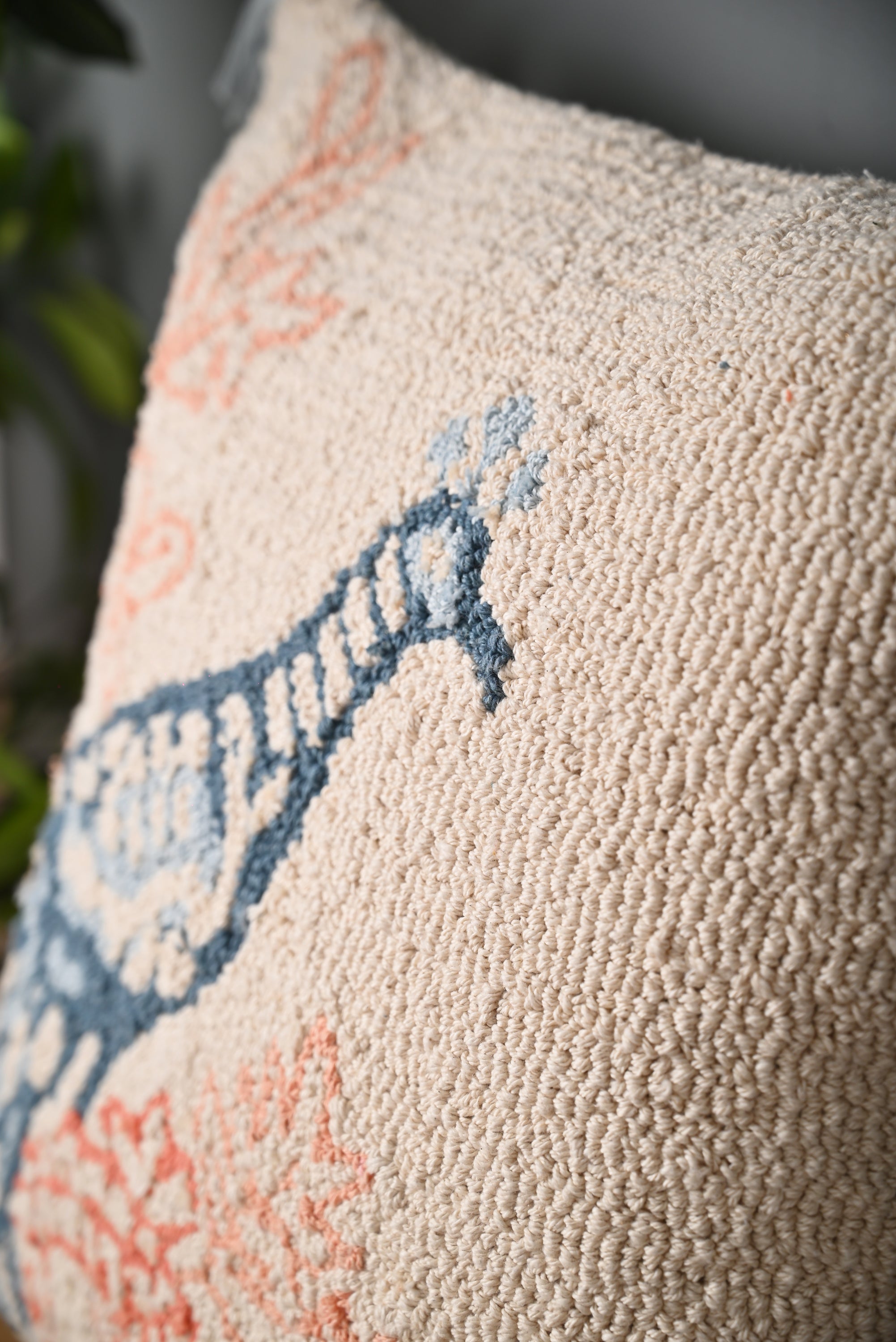 Peacock Design Cotton Truffted Cushion Cover