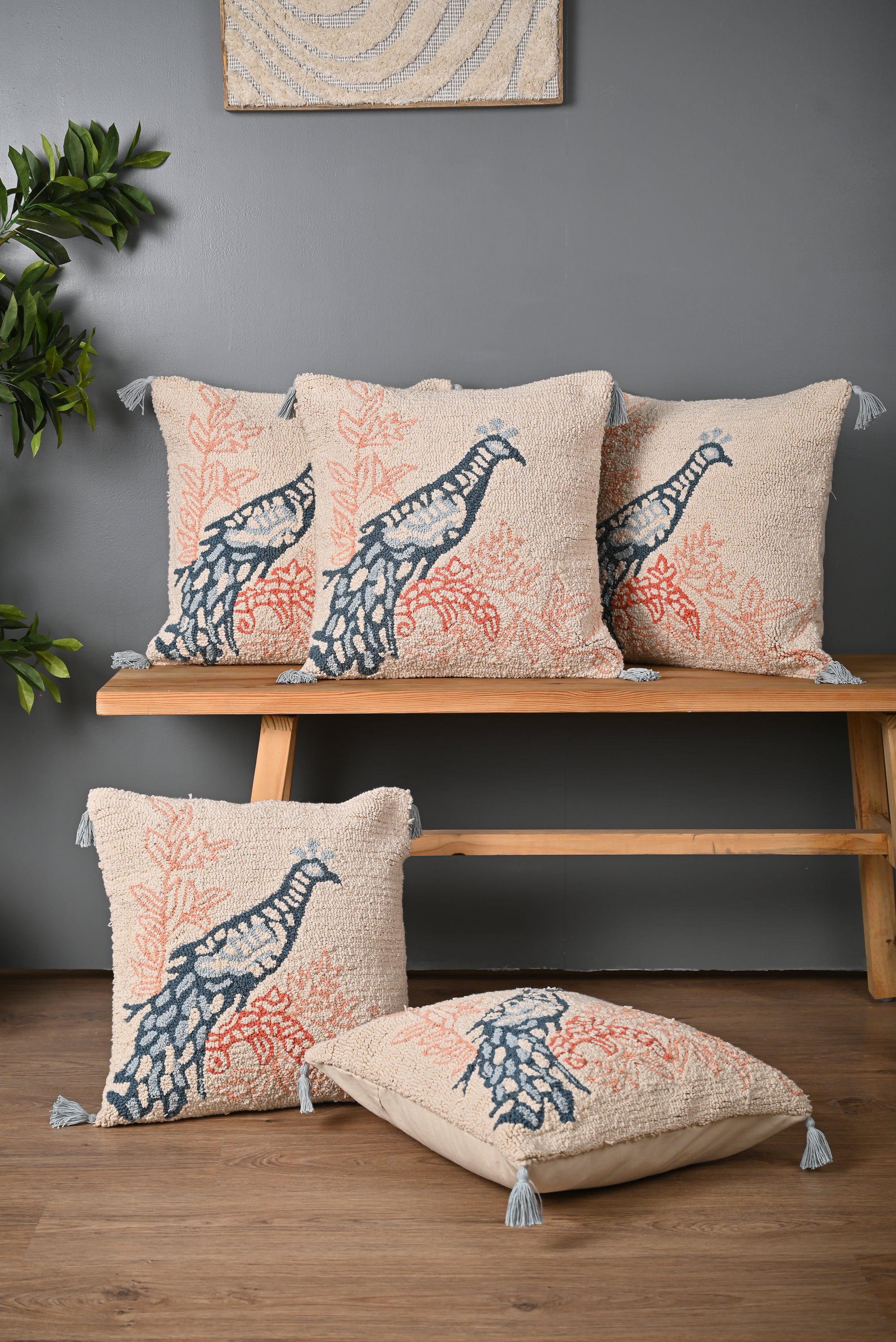 Peacock Design Cotton Truffted Cushion Cover
