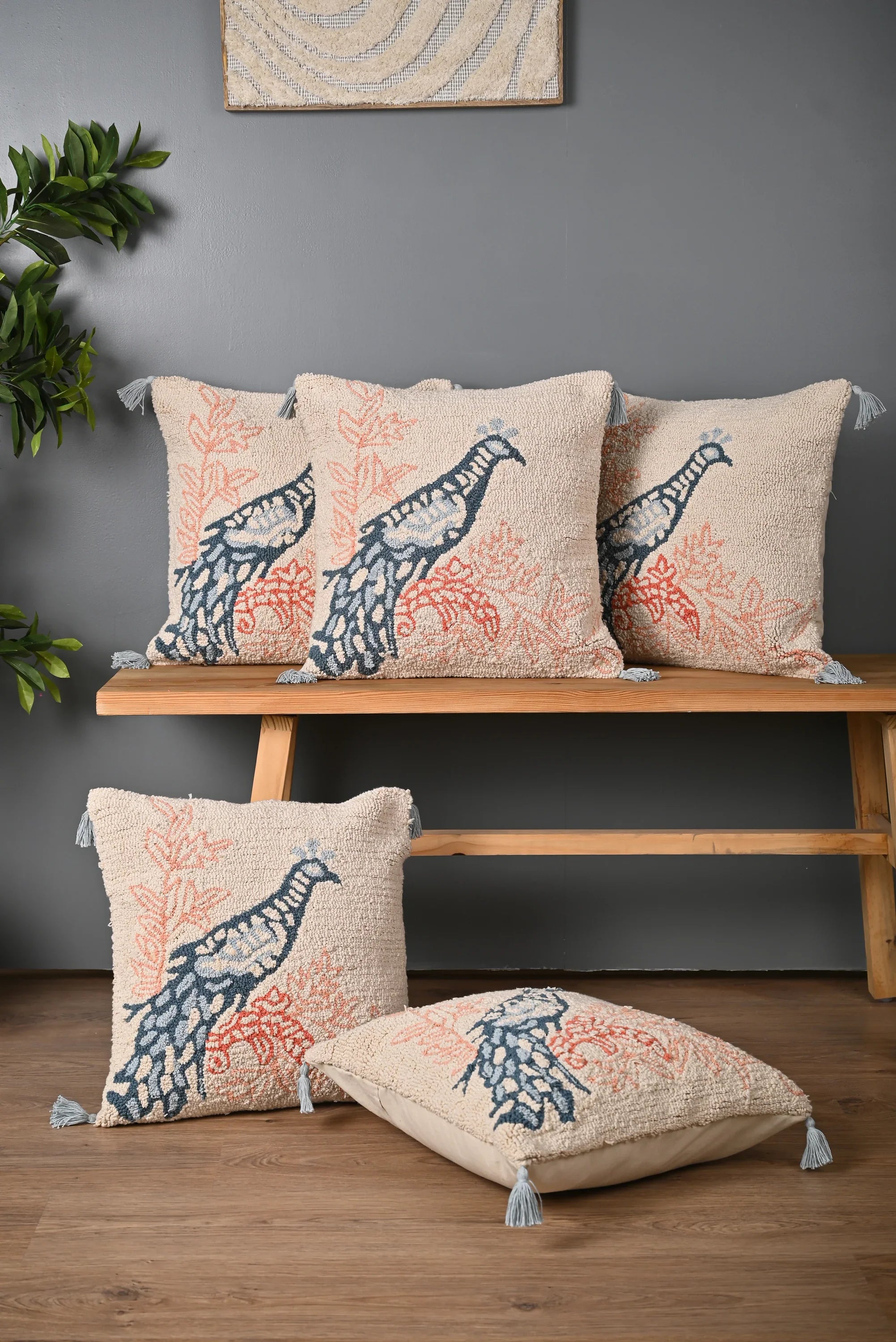 Peacock Design Cotton Truffted Cushion Cover - SanskrutiHomes