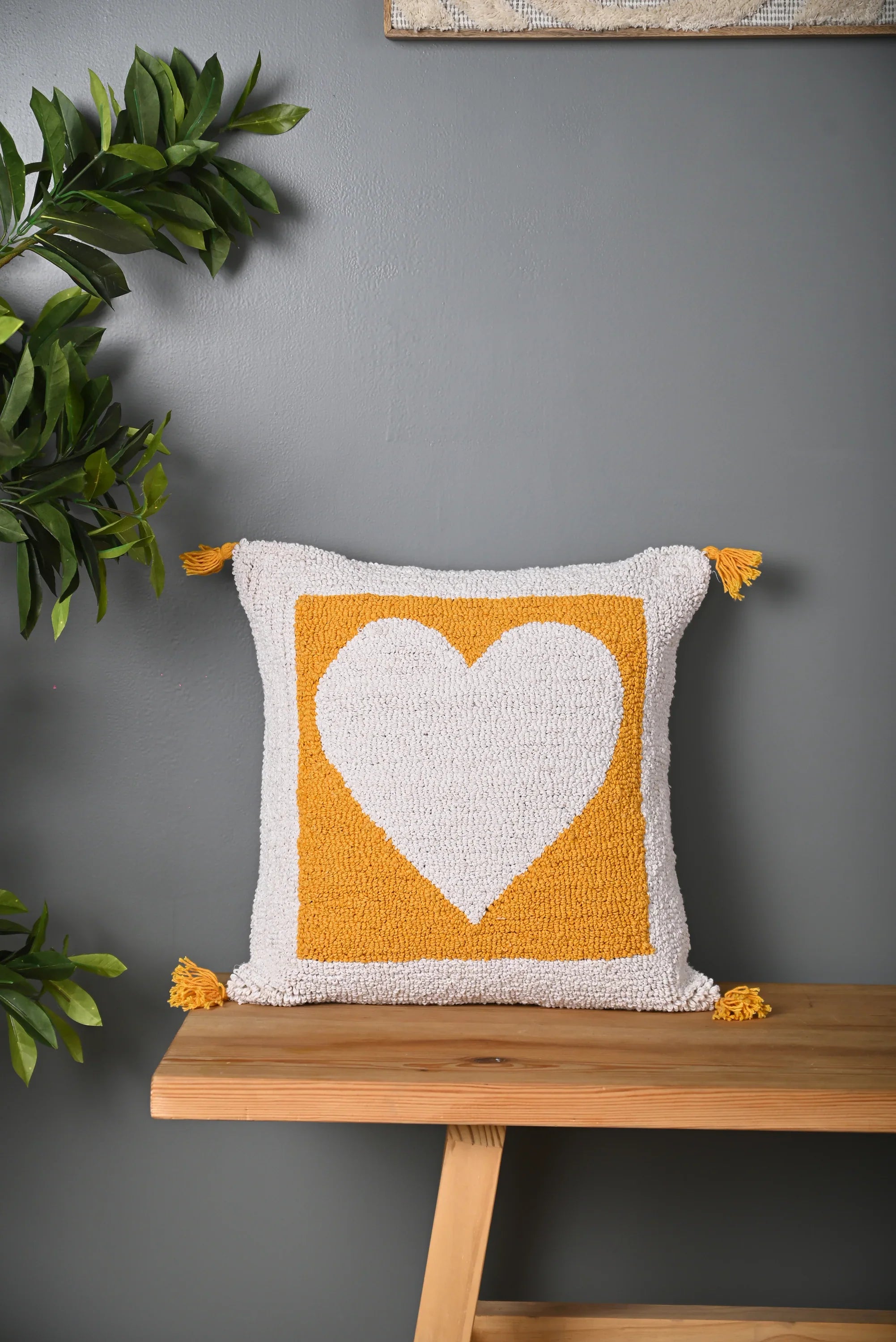 White Heart Design Truffted Cushion Cover - SanskrutiHomes