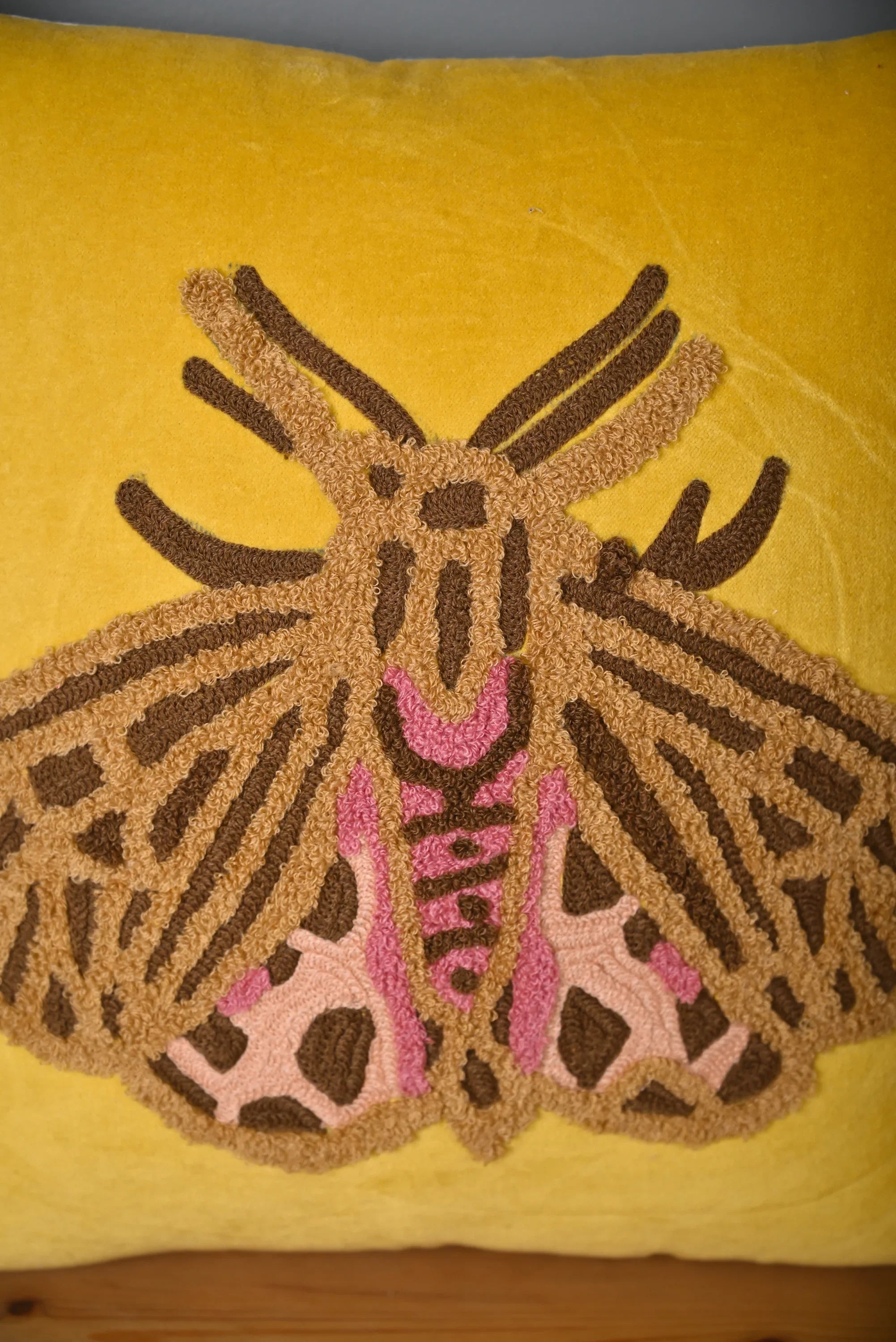 Yellow Beetle Design Velvet Cushion Cover - SanskrutiHomes