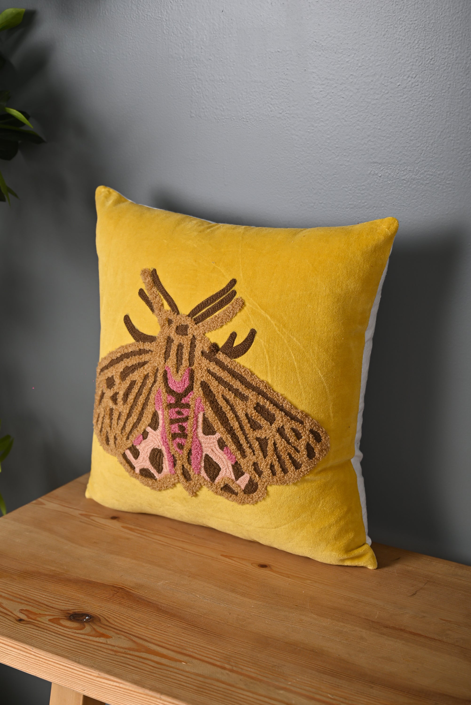 Yellow Beetle Design Velvet Cushion Cover