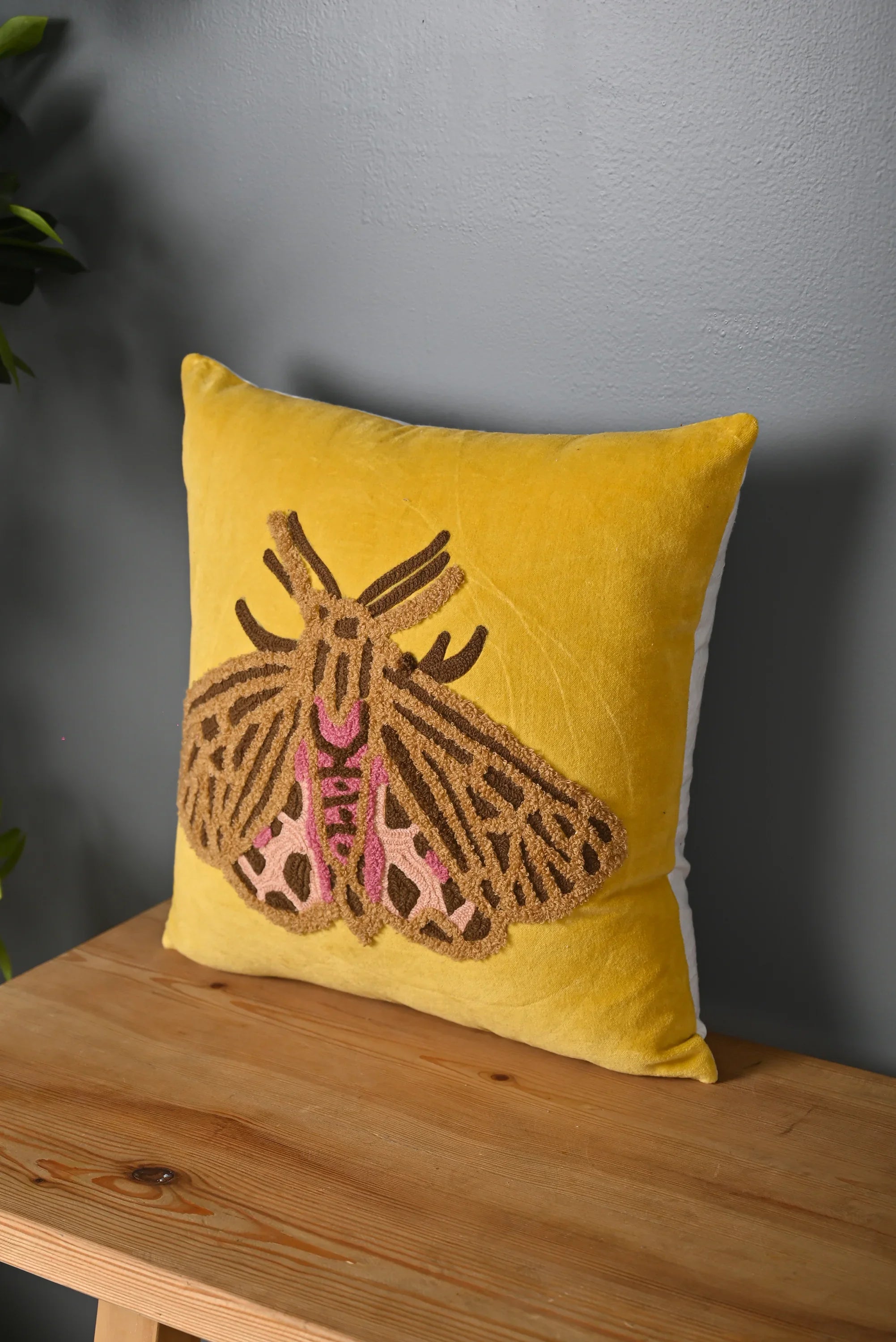Yellow Beetle Design Velvet Cushion Cover - SanskrutiHomes