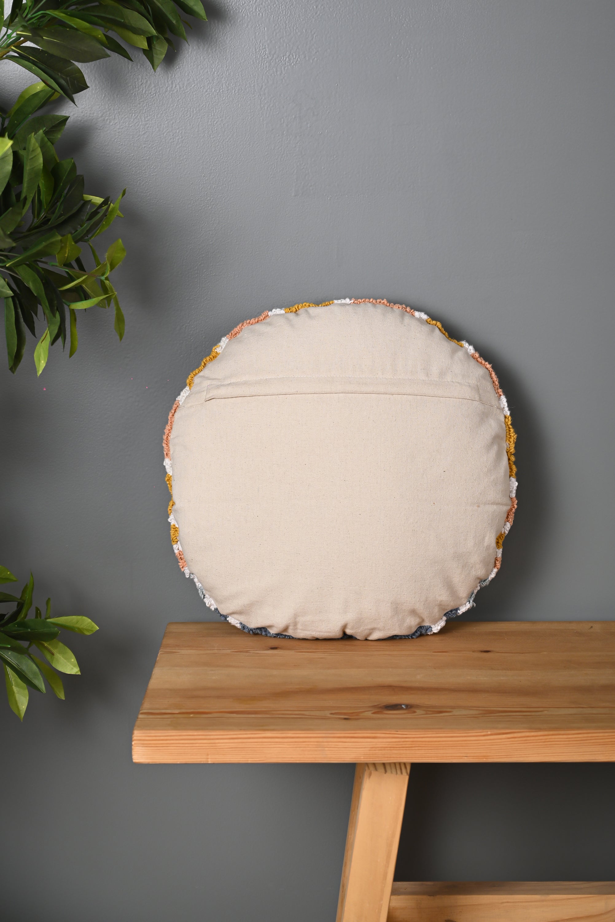 Multicolor Round Truffted Cotton Cushion Cover