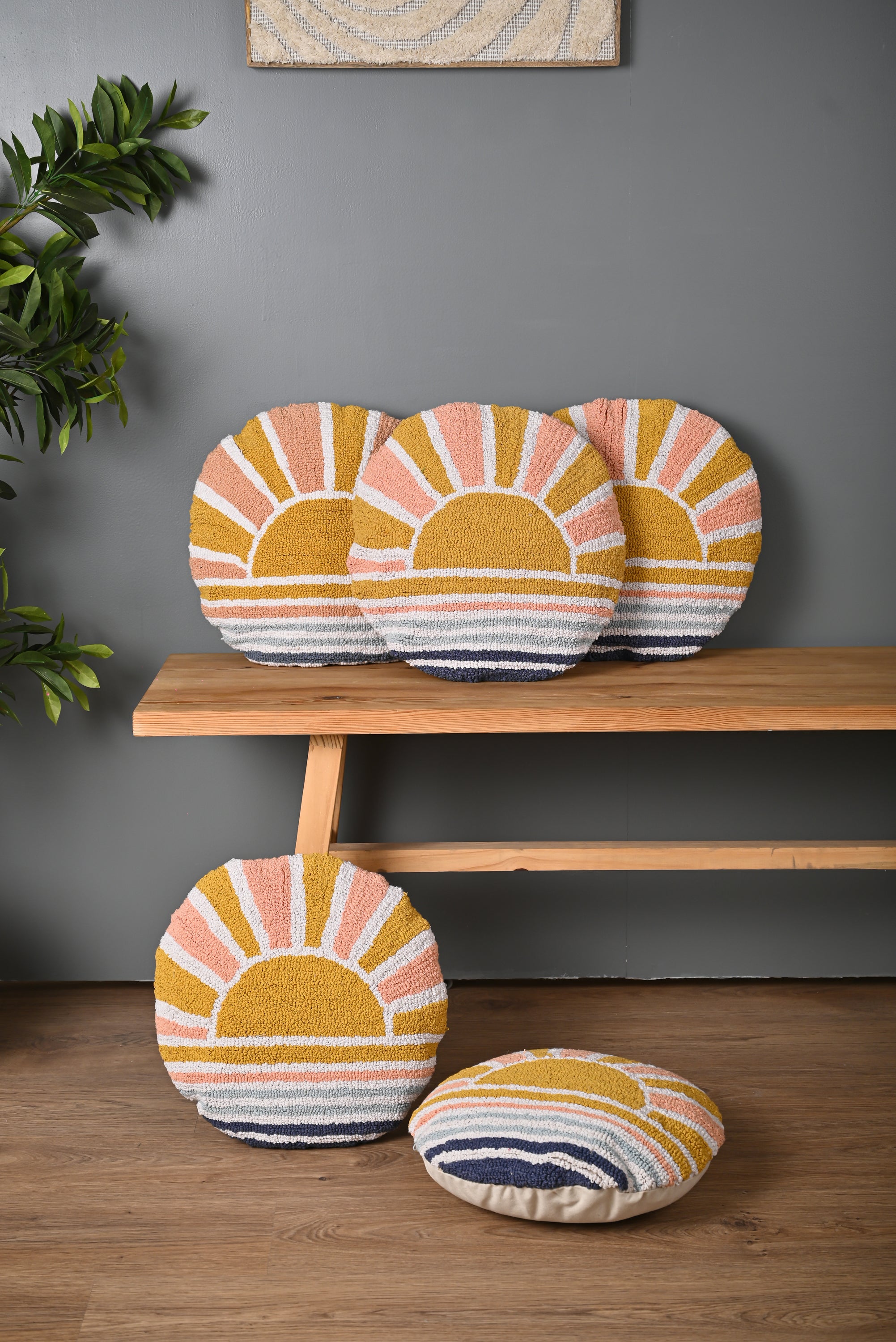 Multicolor Round Truffted Cotton Cushion Cover