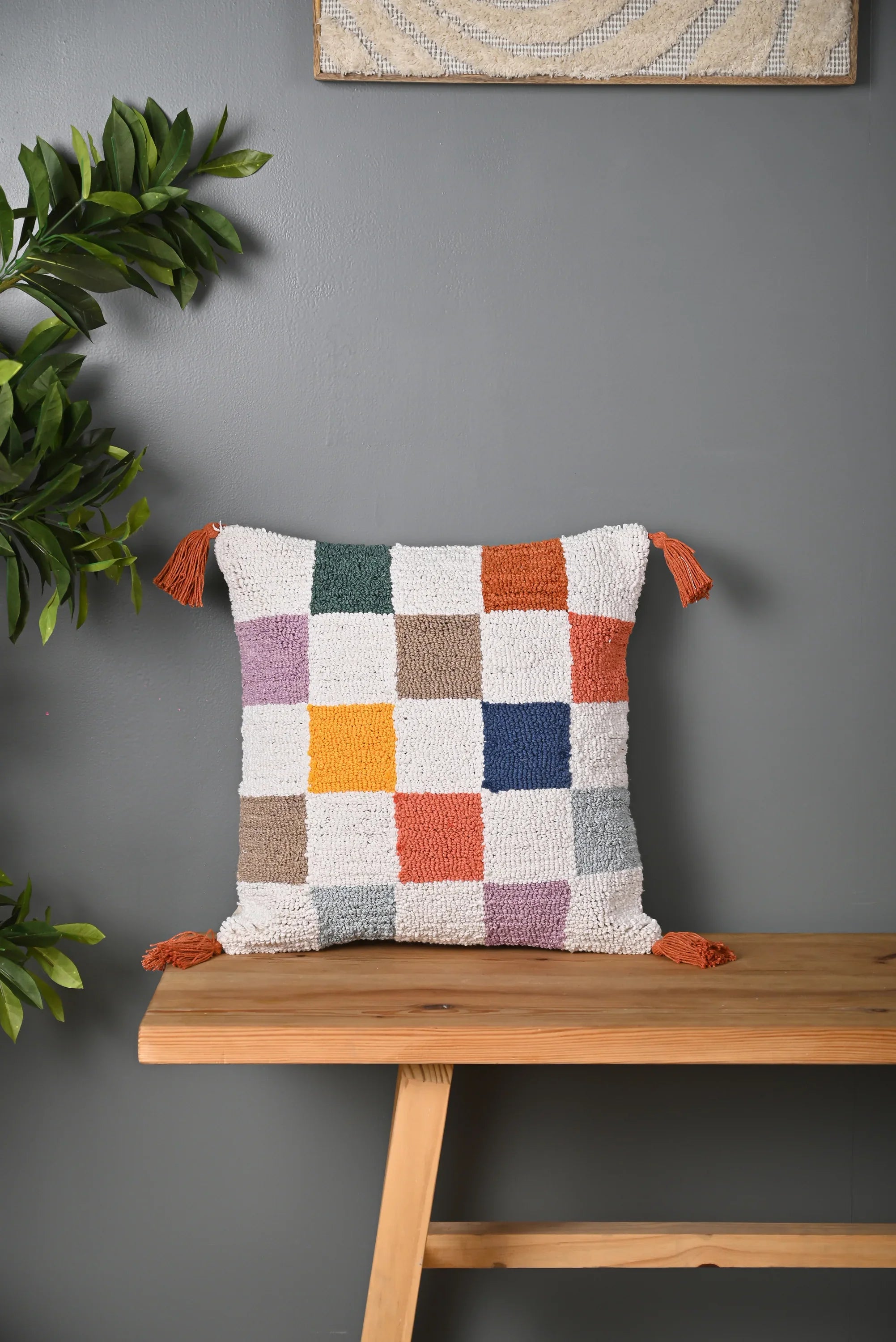 Multicolor Chacks Design Truffted Cushion Cover - SanskrutiHomes