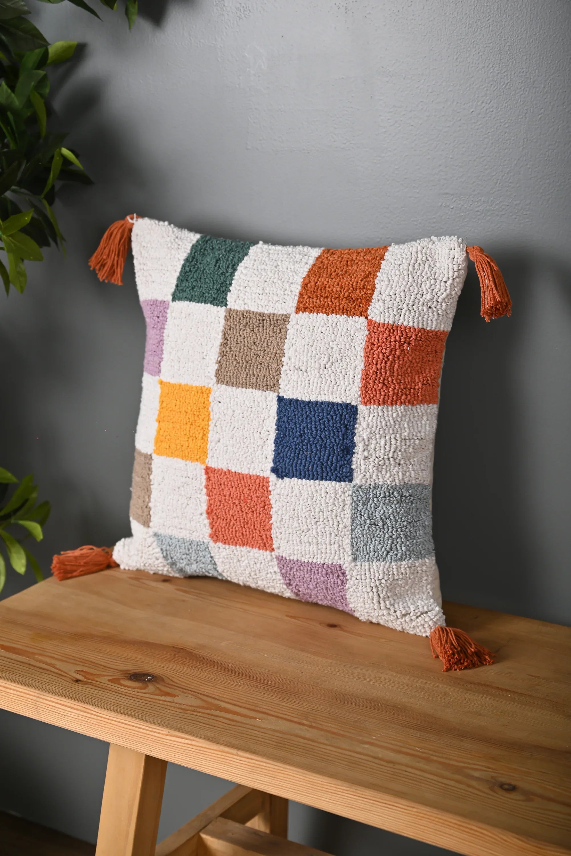 Multicolor Chacks Design Truffted Cushion Cover - SanskrutiHomes