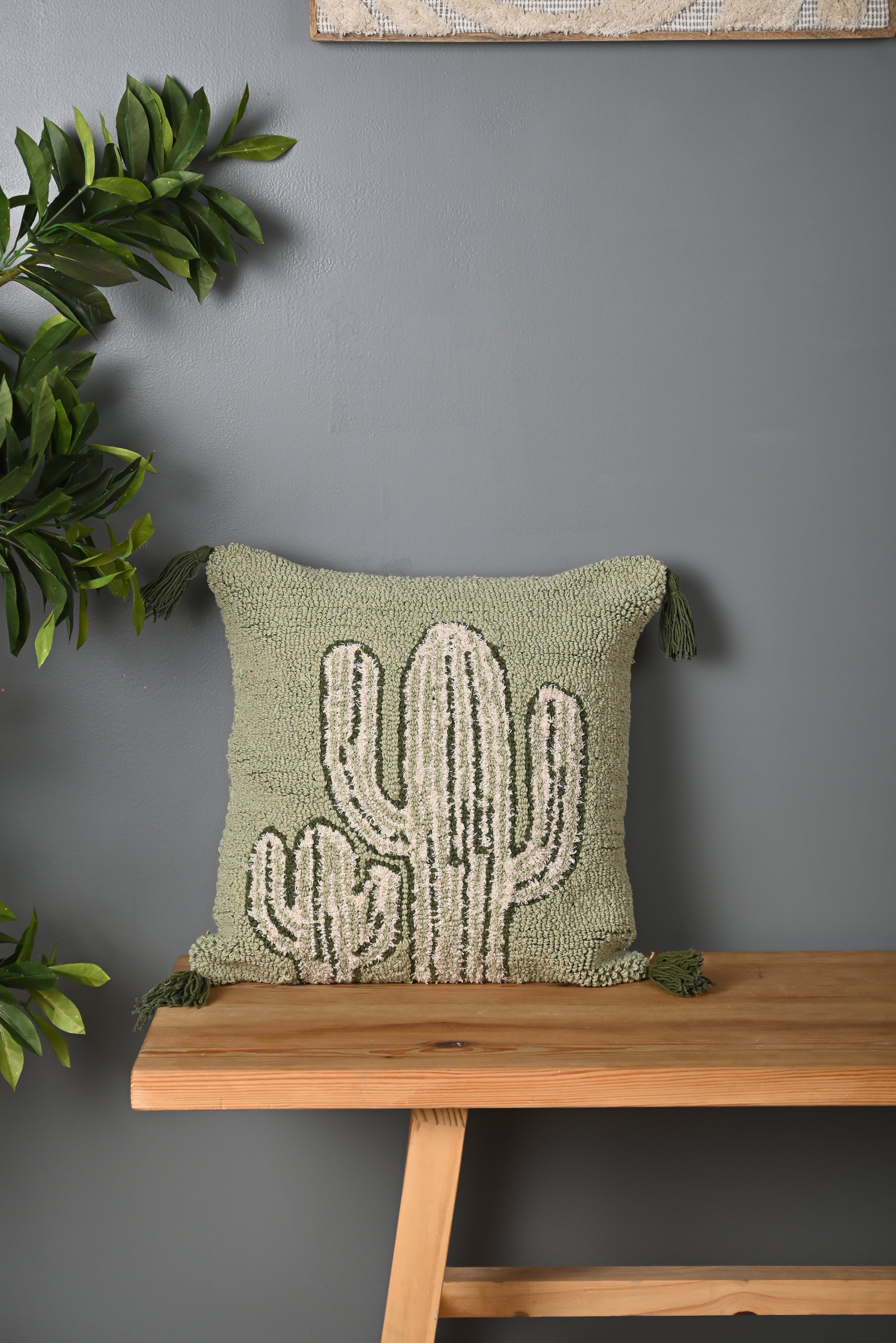 Green Truffted Cactus Design Cushion Cover