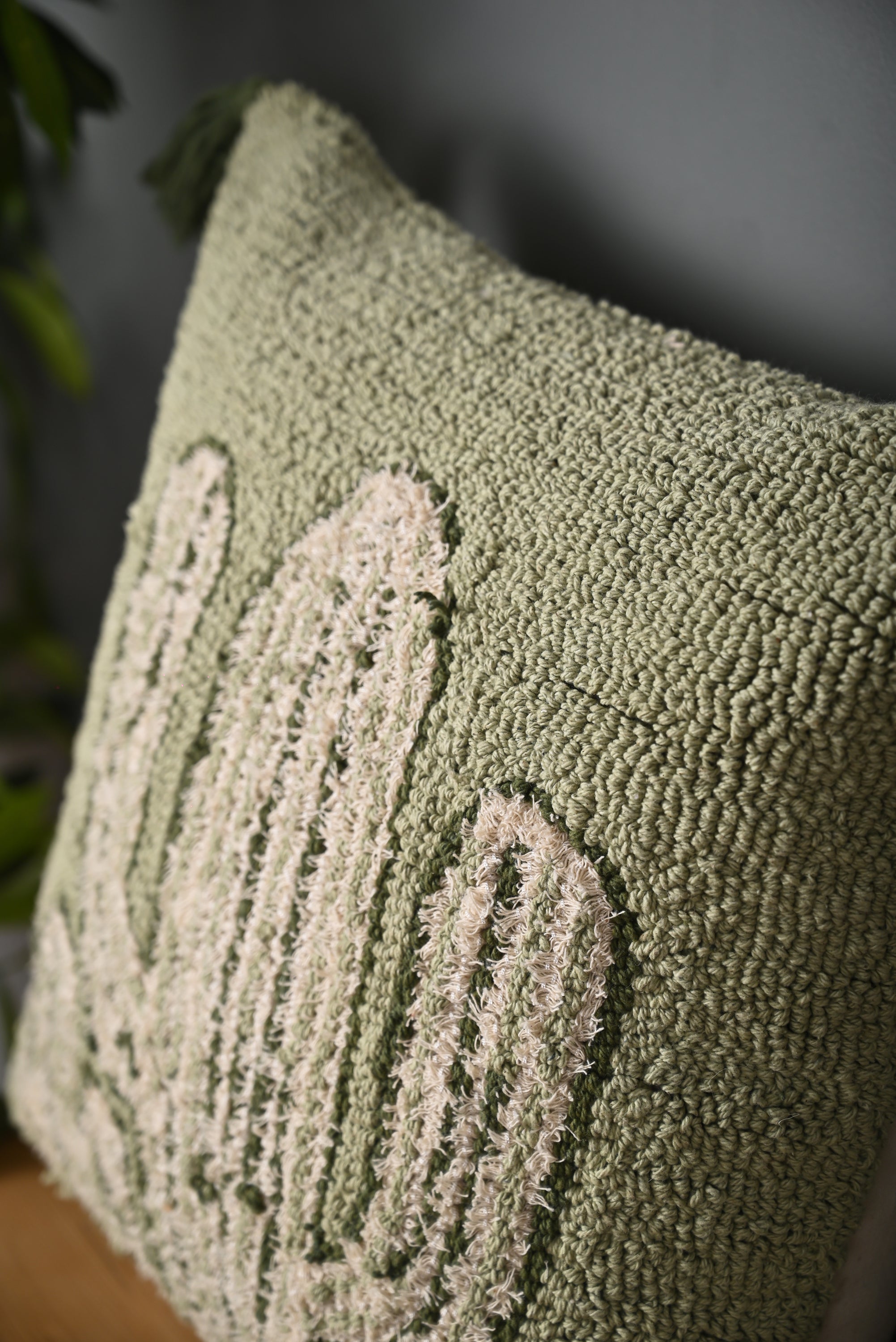 Green Truffted Cactus Design Cushion Cover