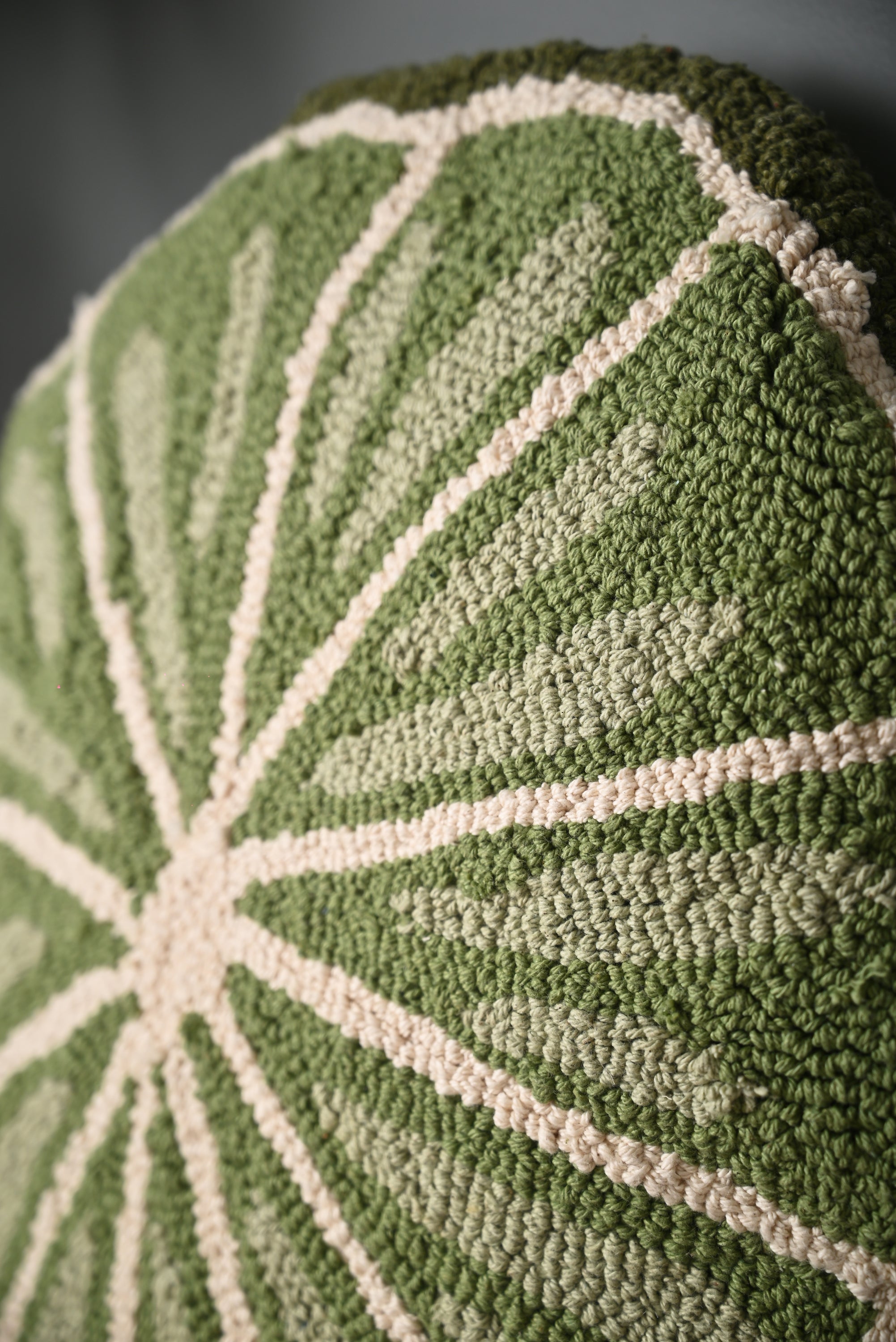 Green Round Shape Truffted Cotton Cushion Cover
