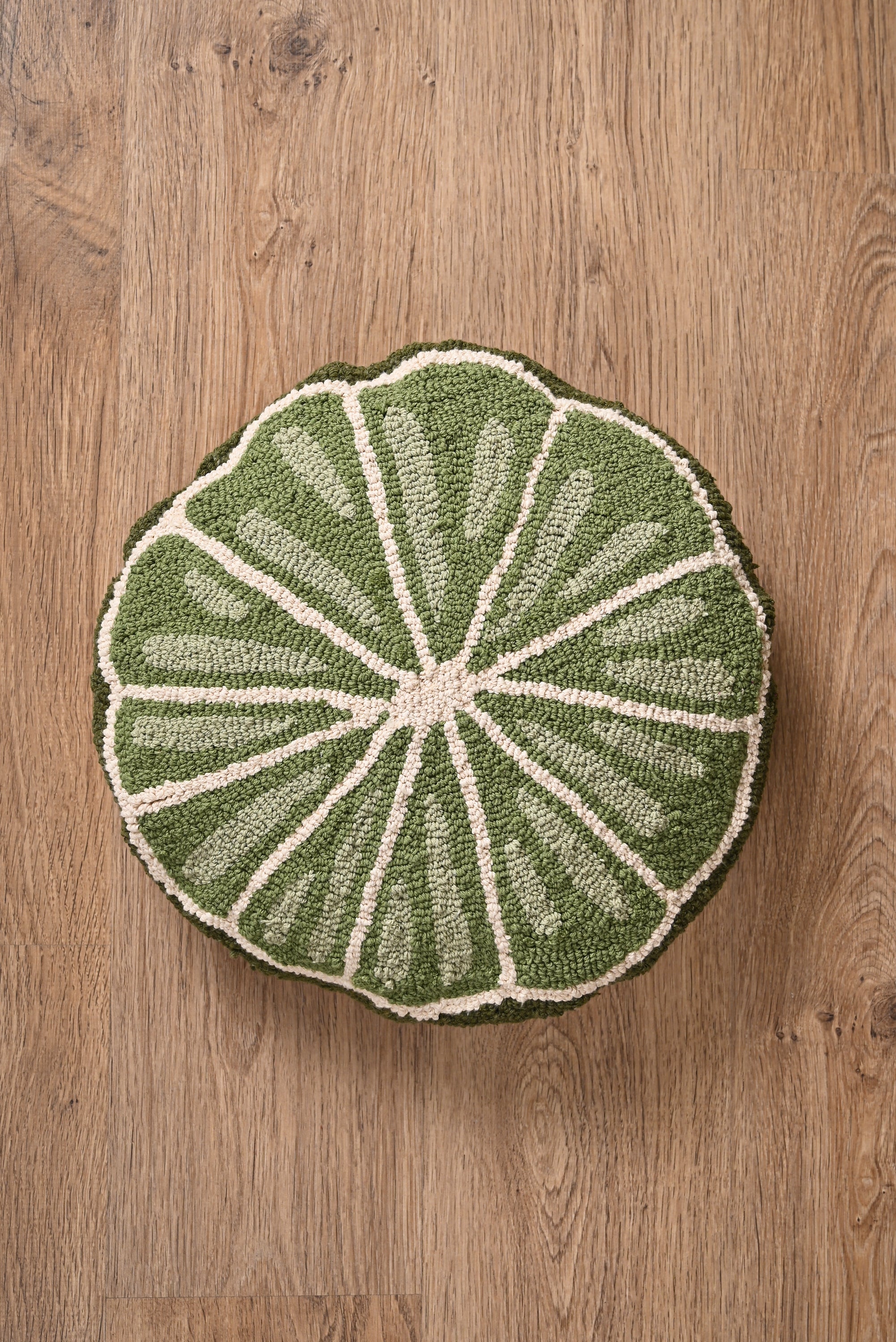 Green Round Shape Truffted Cotton Cushion Cover