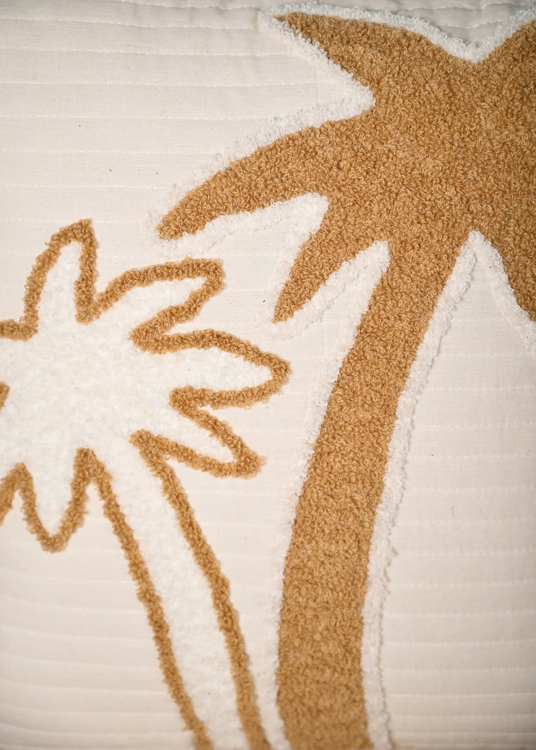 Beige Coconut Tree Design Truffted Cushion Cover - SanskrutiHomes