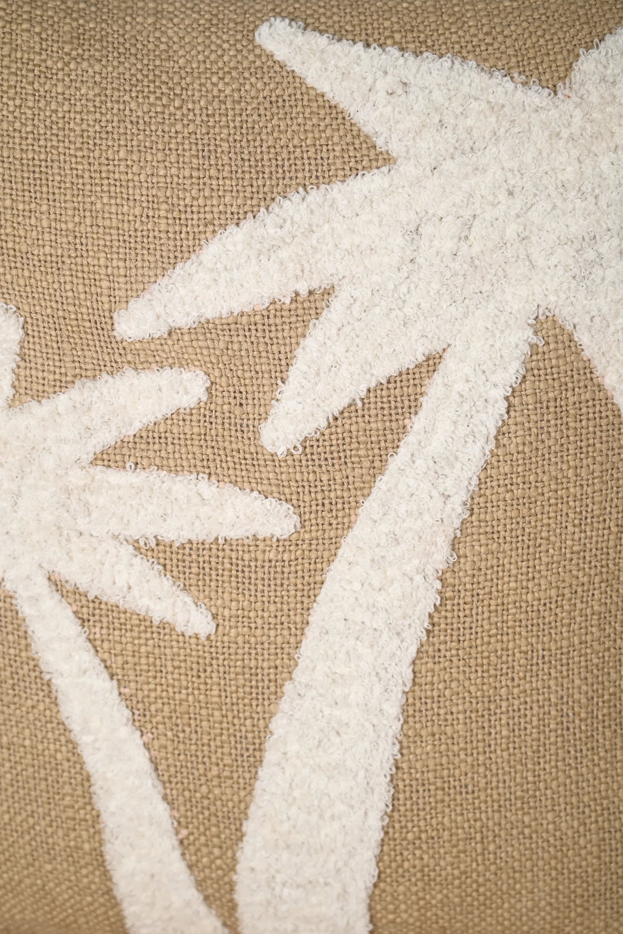 Beige Truffted Coconut Tree Design Cushion Cover - SanskrutiHomes