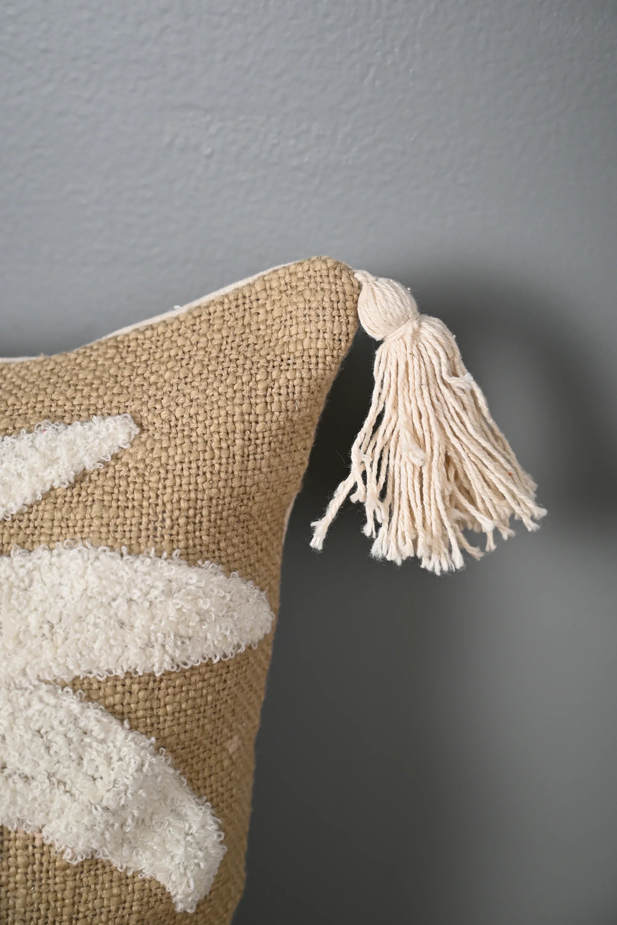 Beige Truffted Coconut Tree Design Cushion Cover - SanskrutiHomes
