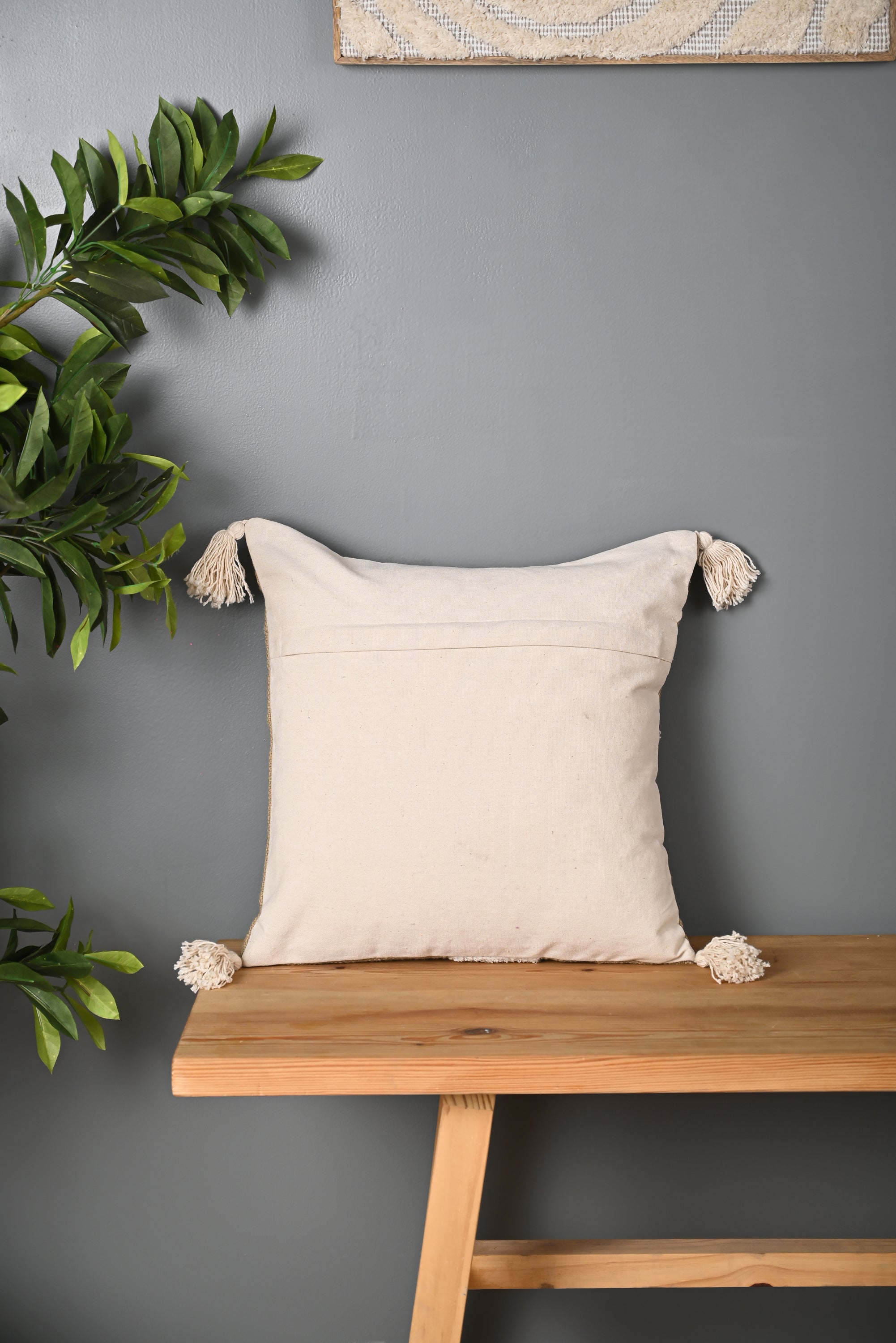 Beige Truffted Coconut Tree Design Cushion Cover