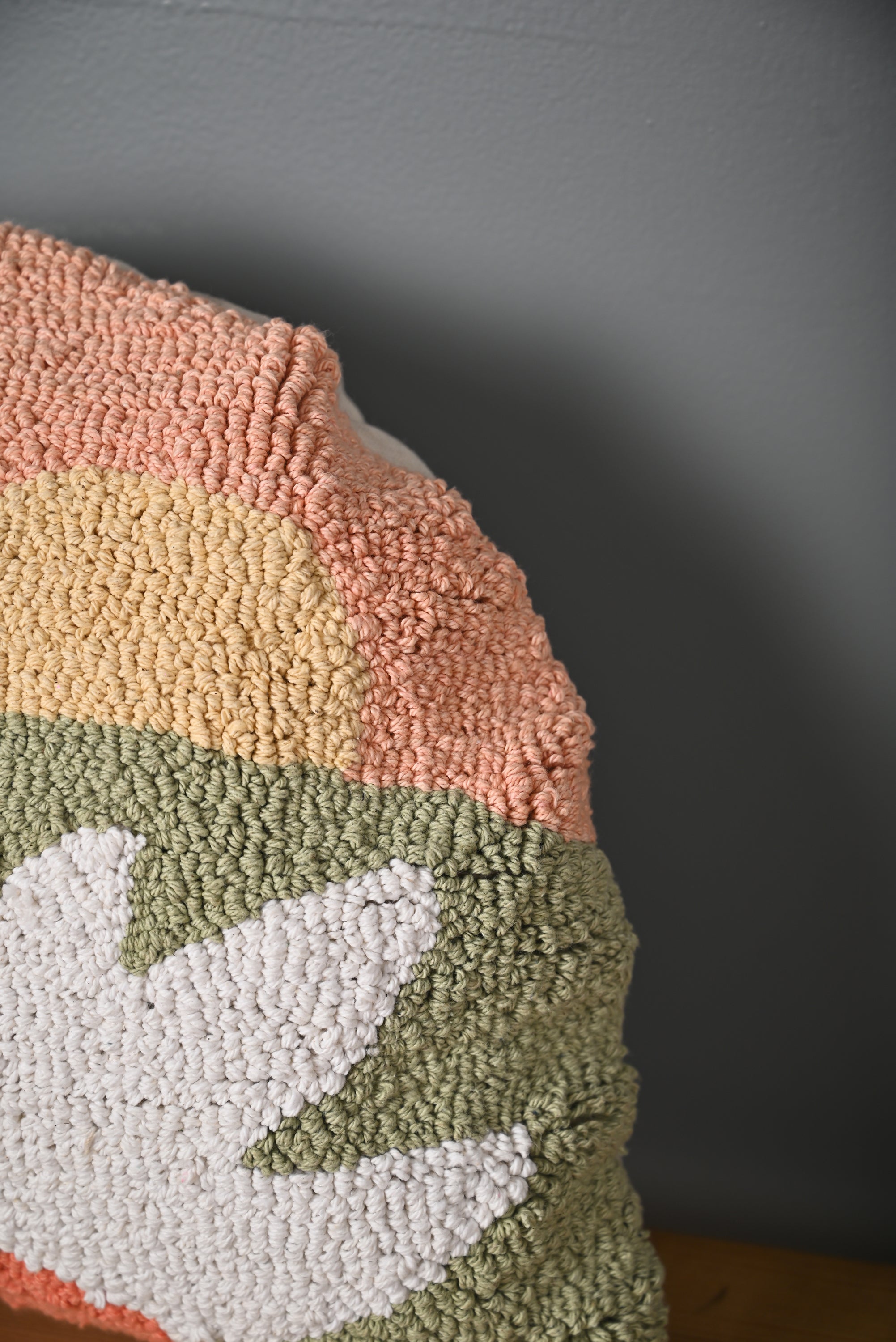 Multicolor Half Round Truffted Cotton Cushion Cover