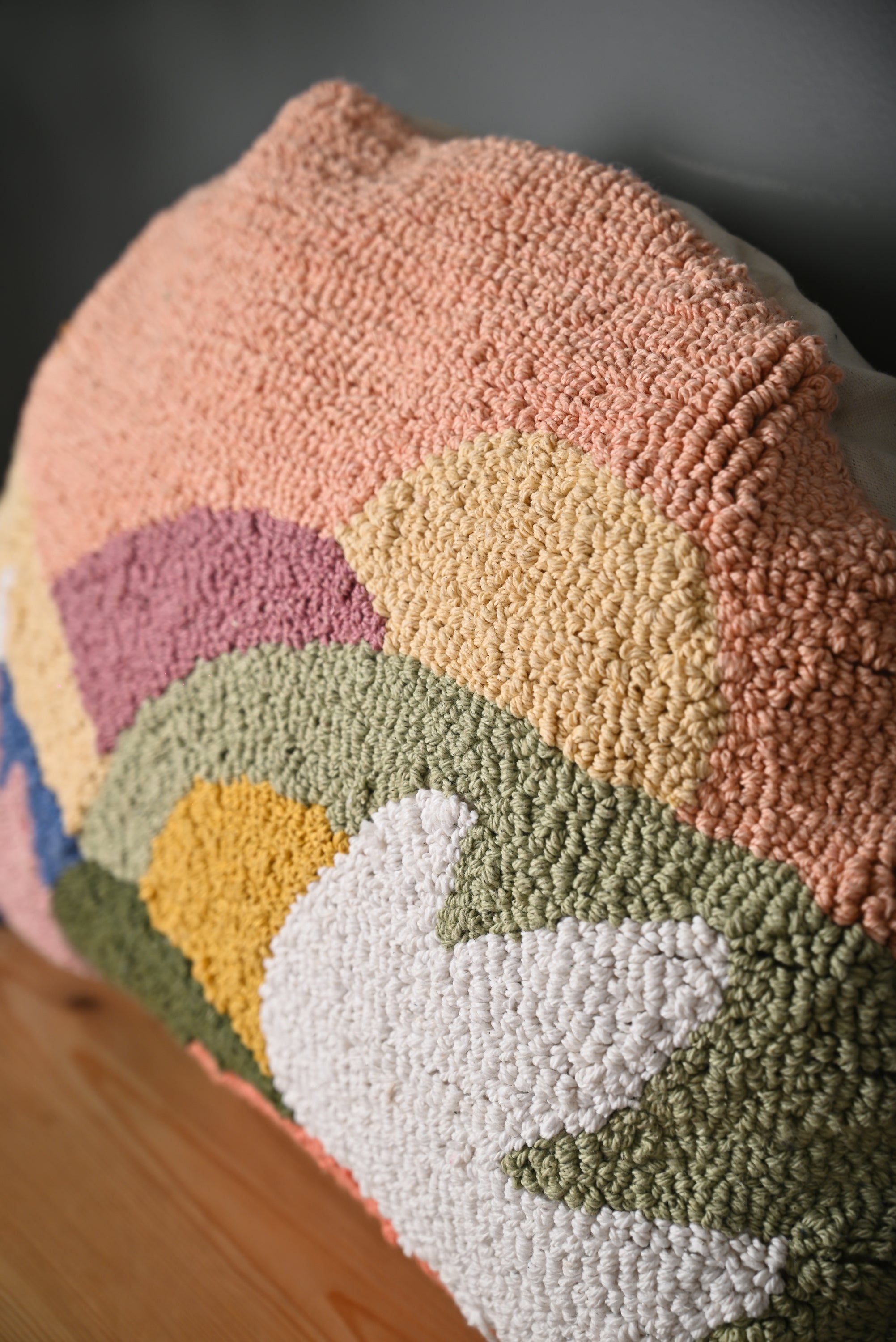 Multicolor Half Round Truffted Cotton Cushion Cover