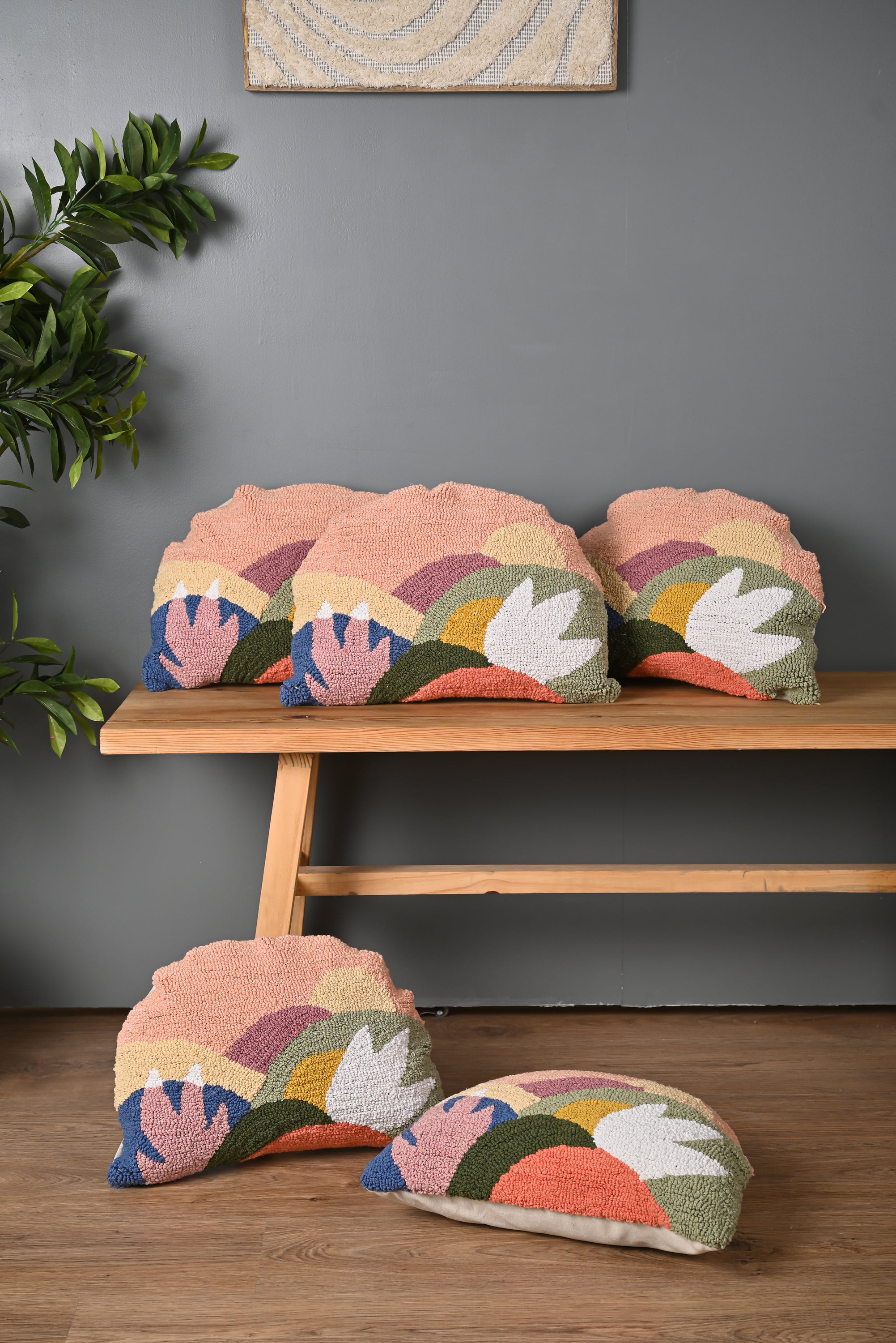 Multicolor Half Round Truffted Cotton Cushion Cover
