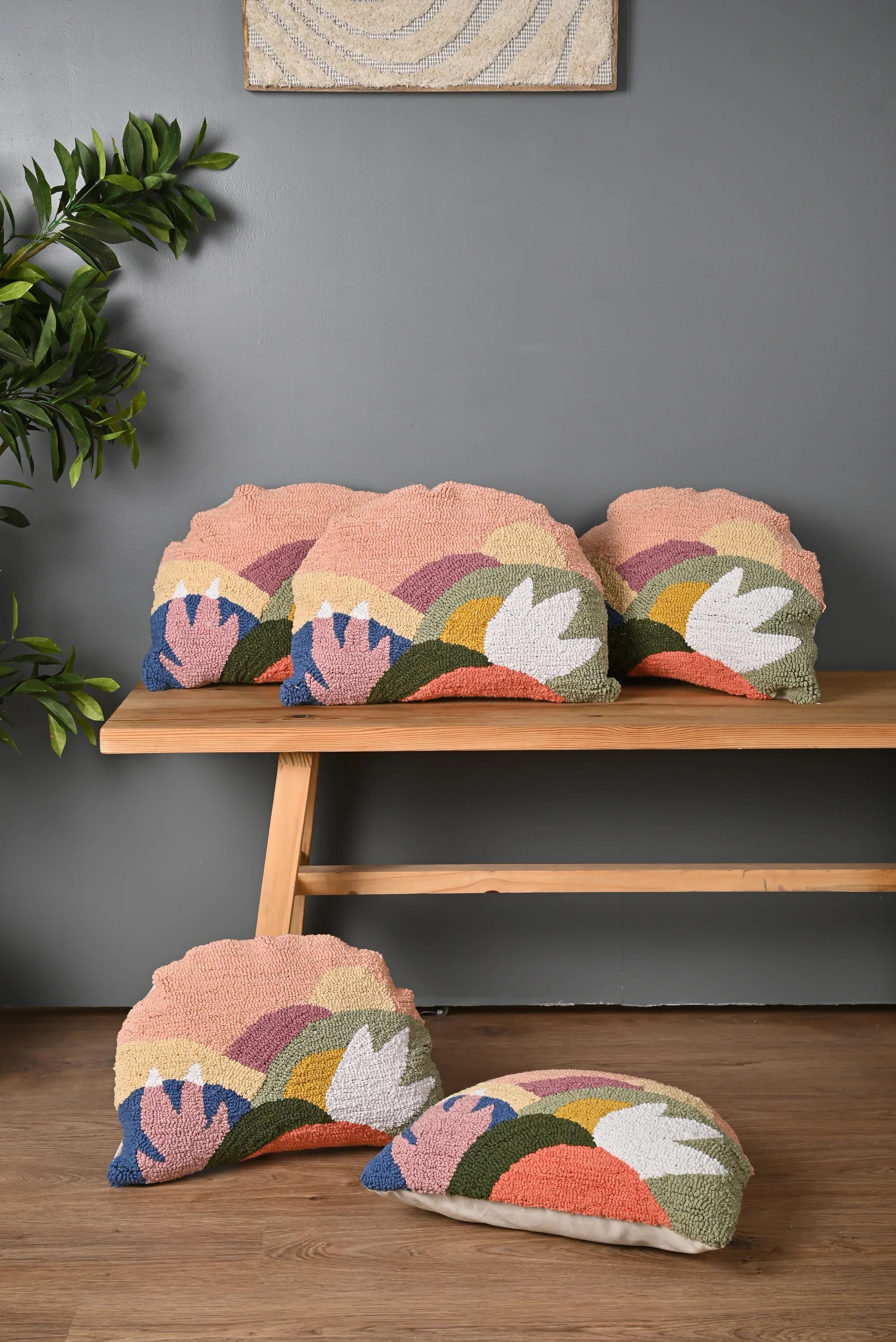 Multicolor Half Round Truffted Cotton Cushion Cover - SanskrutiHomes