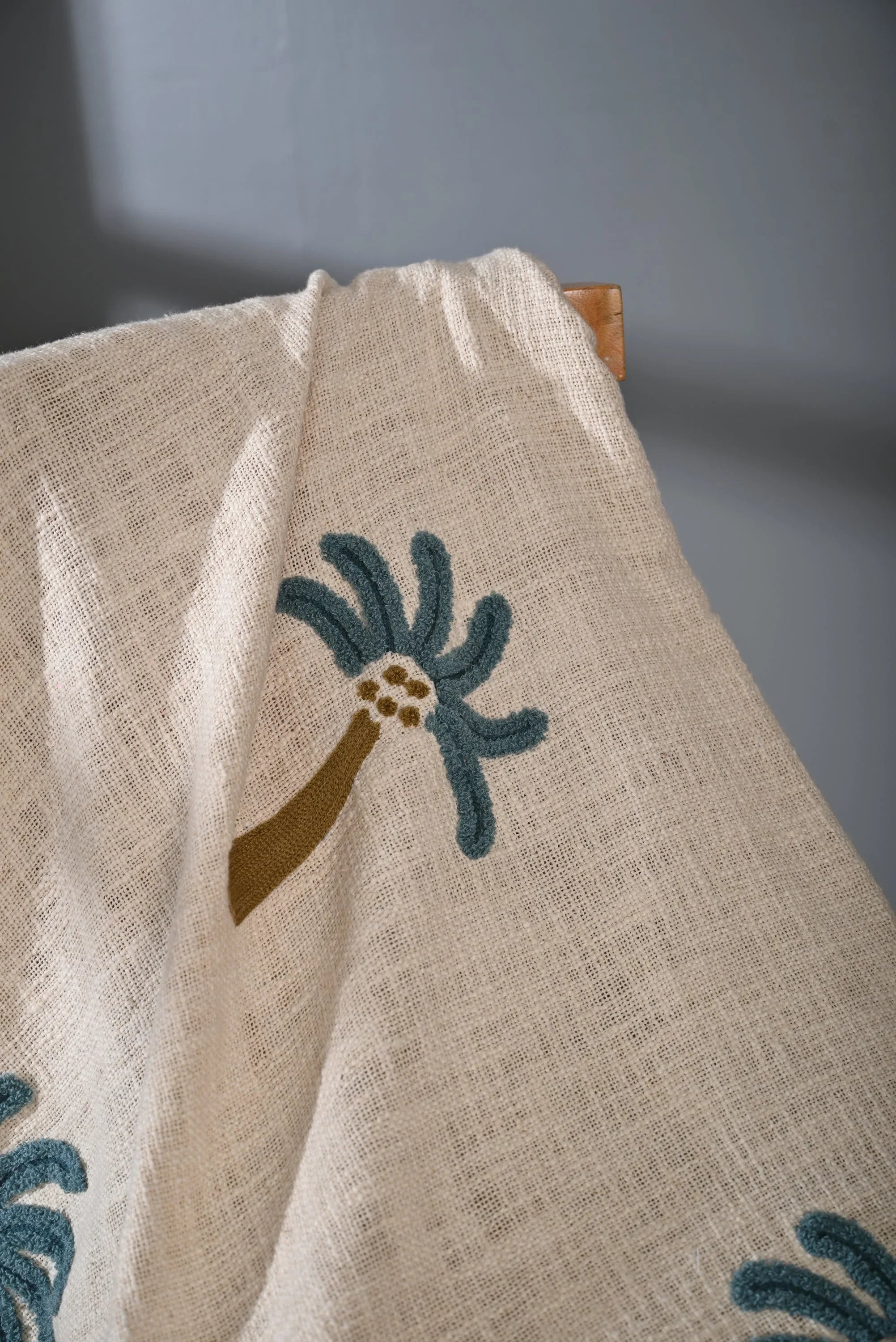 Beige Color Tree Embroidery and Tassel Throw - SanskrutiHomes