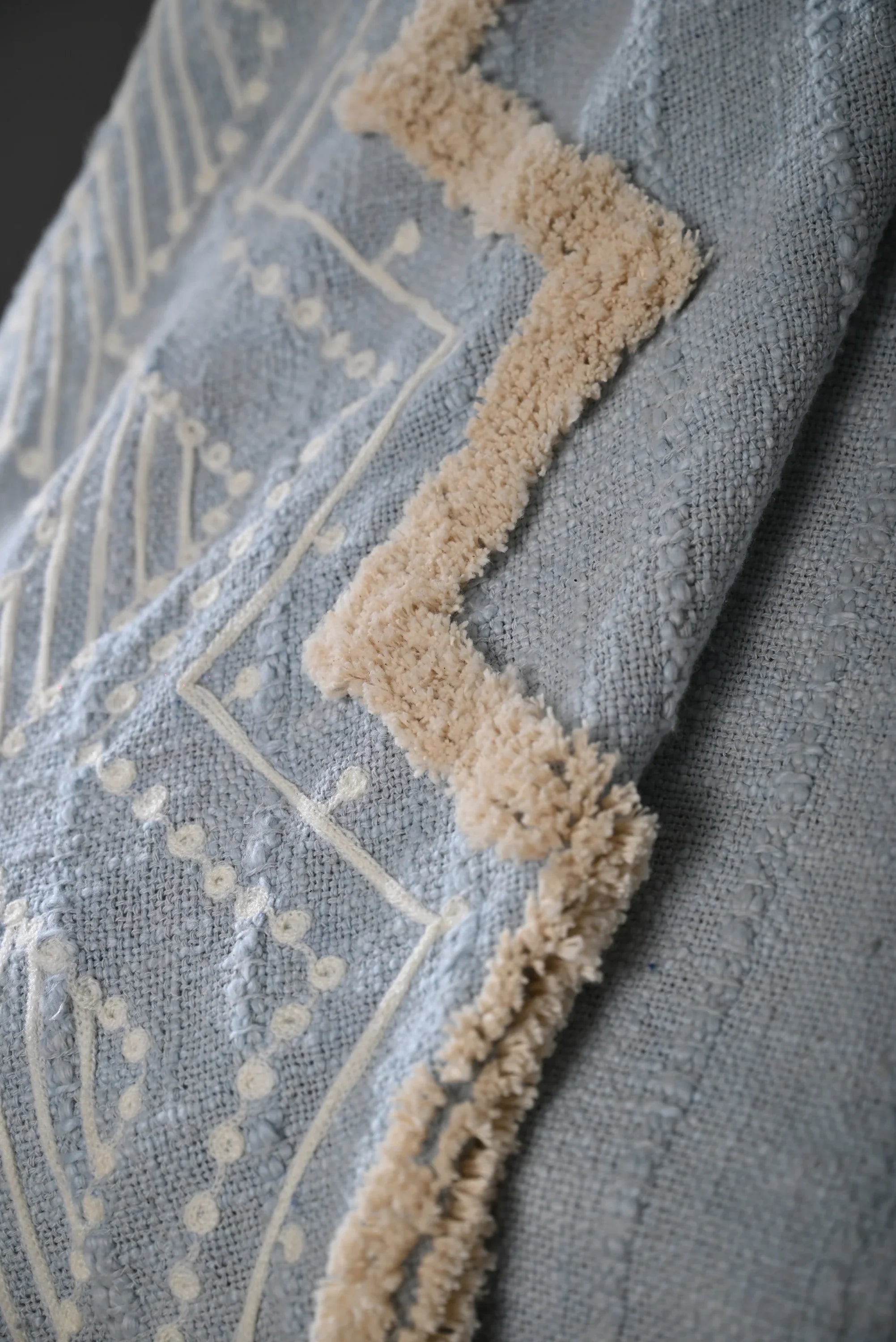 Blue Color Zig Zag Design Embroidery Throw