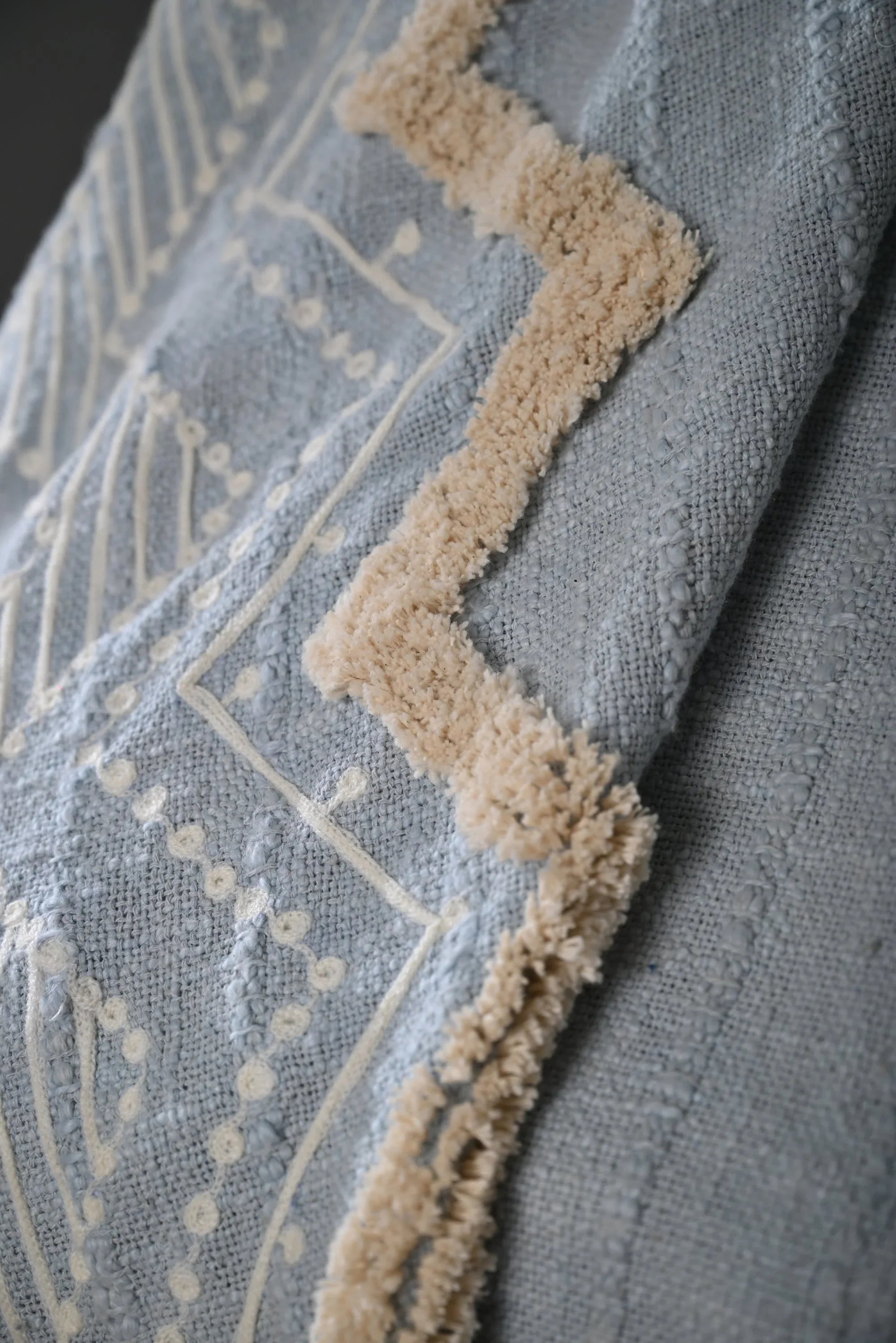 Blue Color Zig Zag Design Embroidery Throw