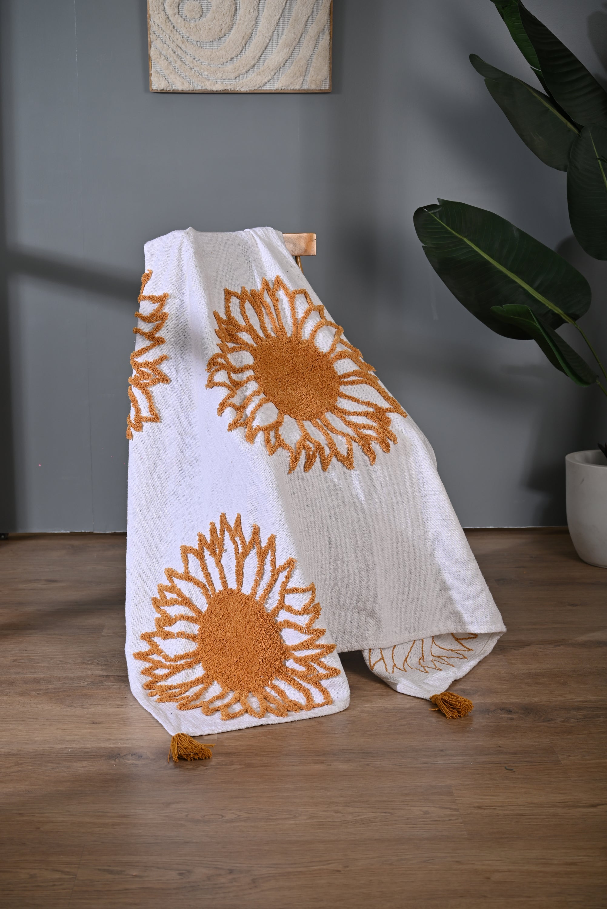 Yellow Sunflower Embroidery Throw