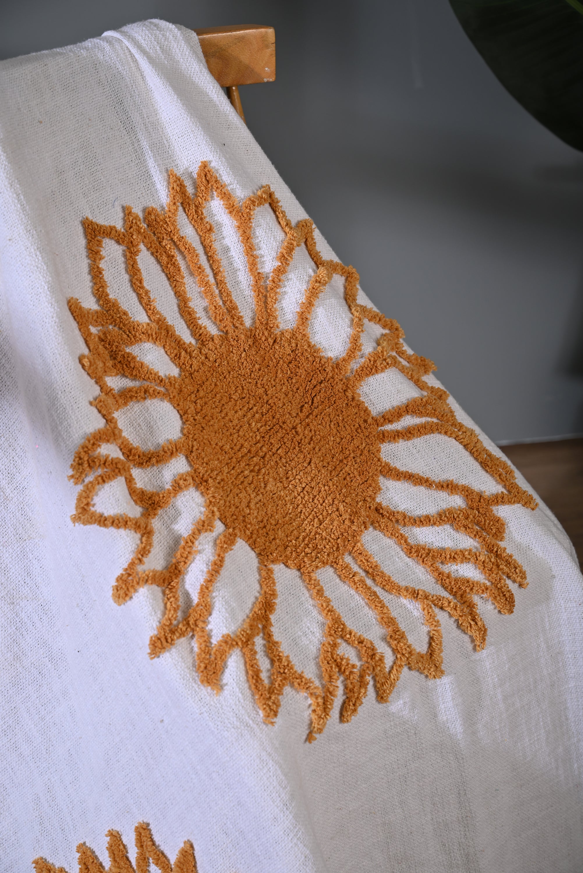 Yellow Sunflower Embroidery Throw