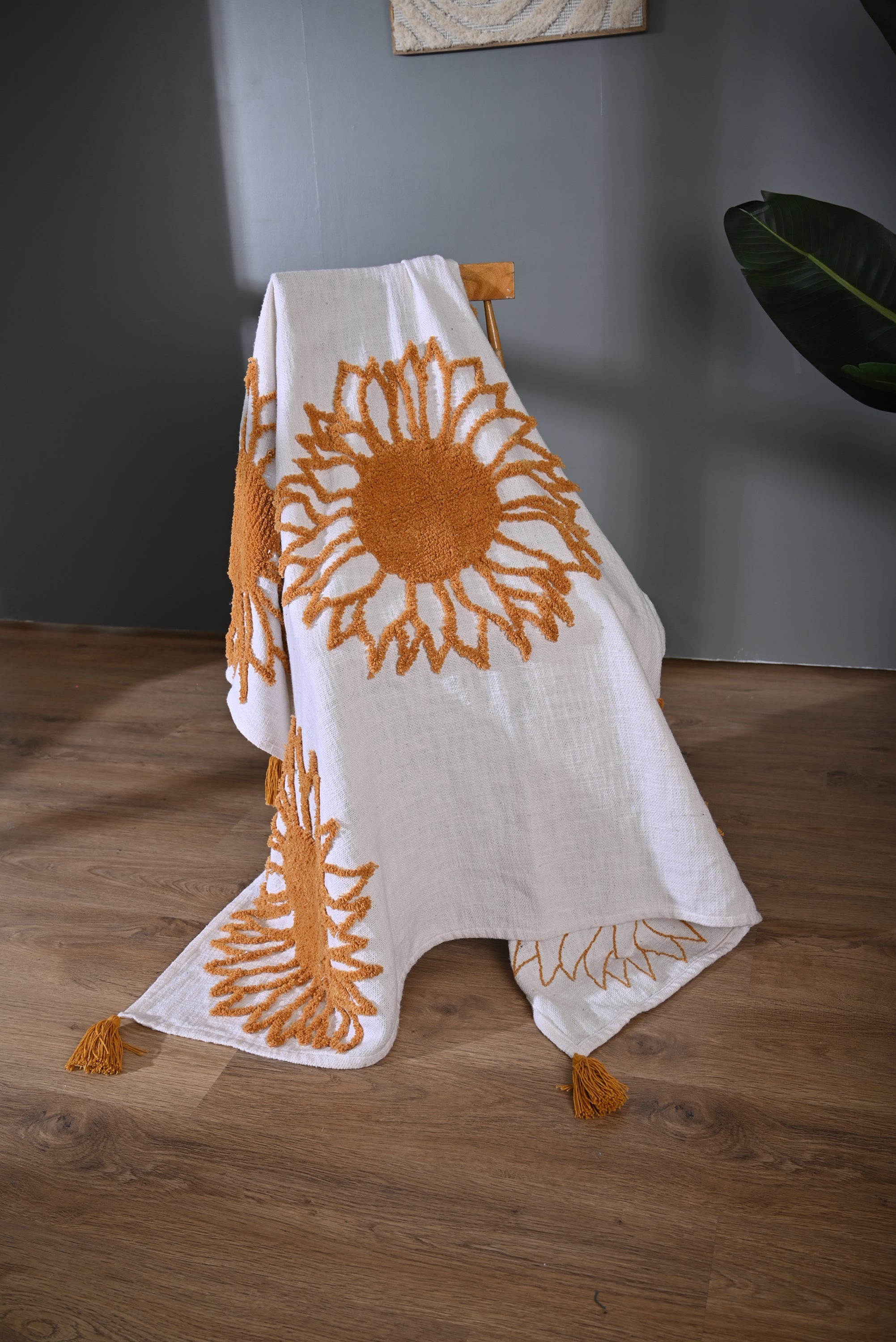 Yellow Sunflower Embroidery Throw