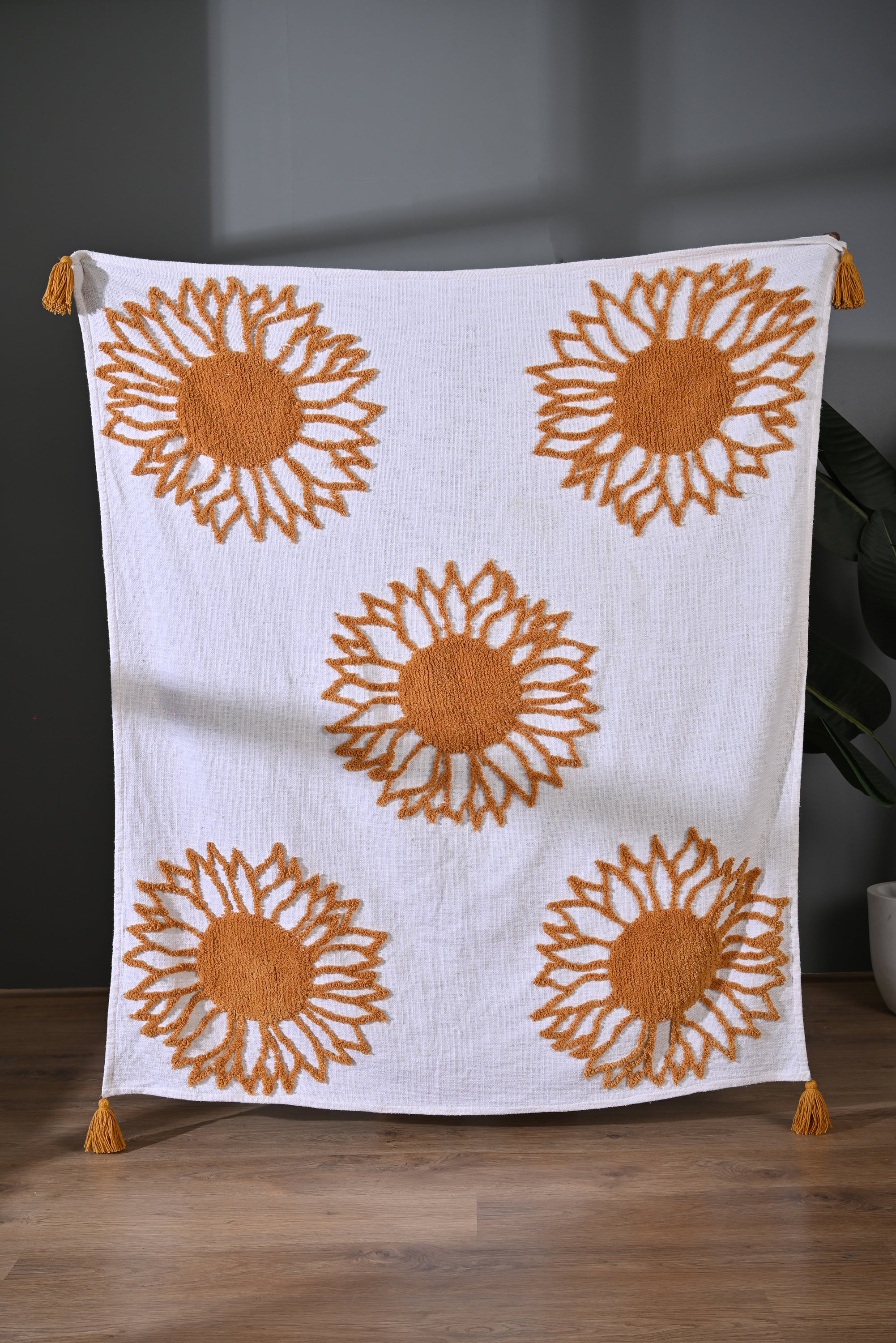 Yellow Sunflower Embroidery Throw