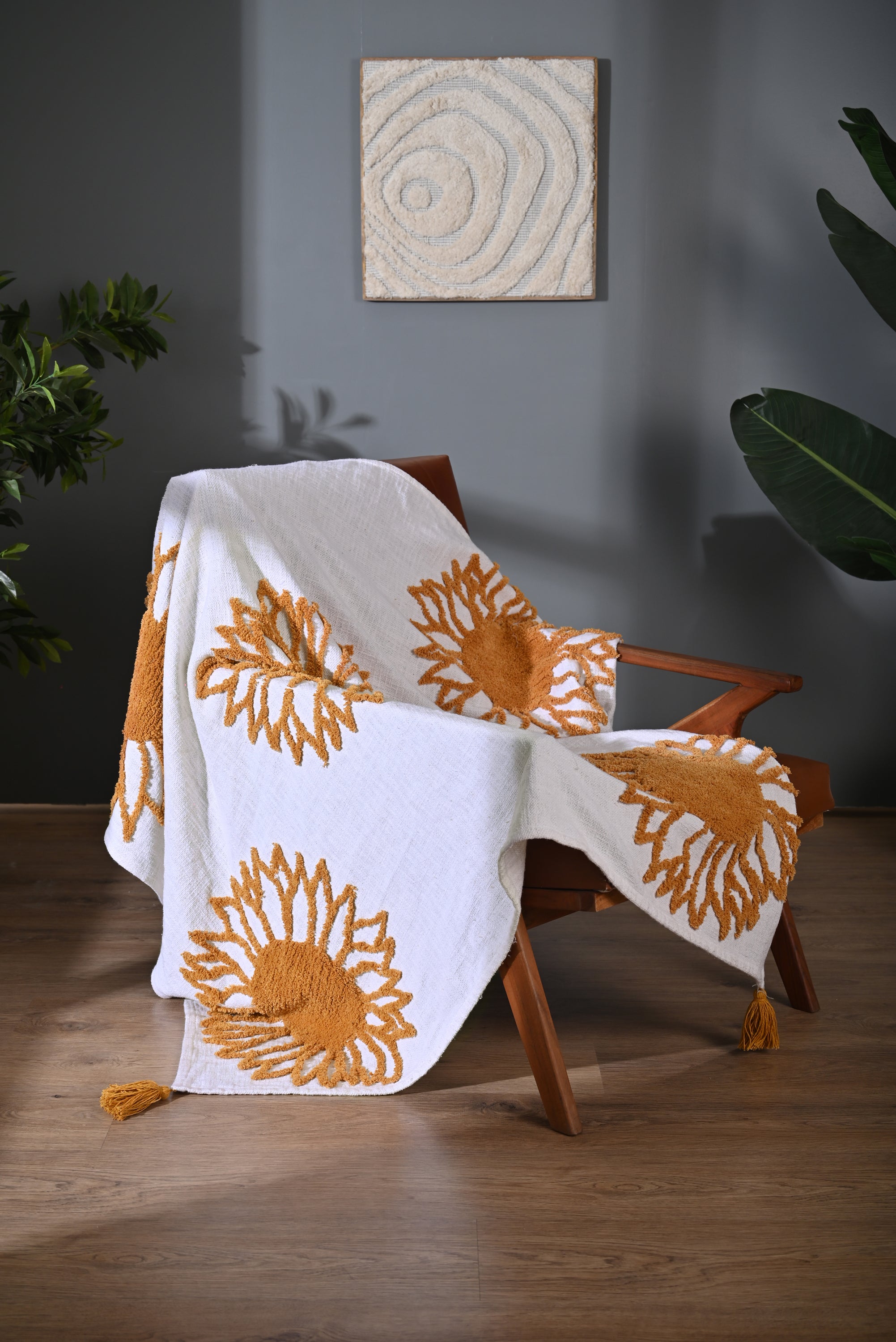 Yellow Sunflower Embroidery Throw