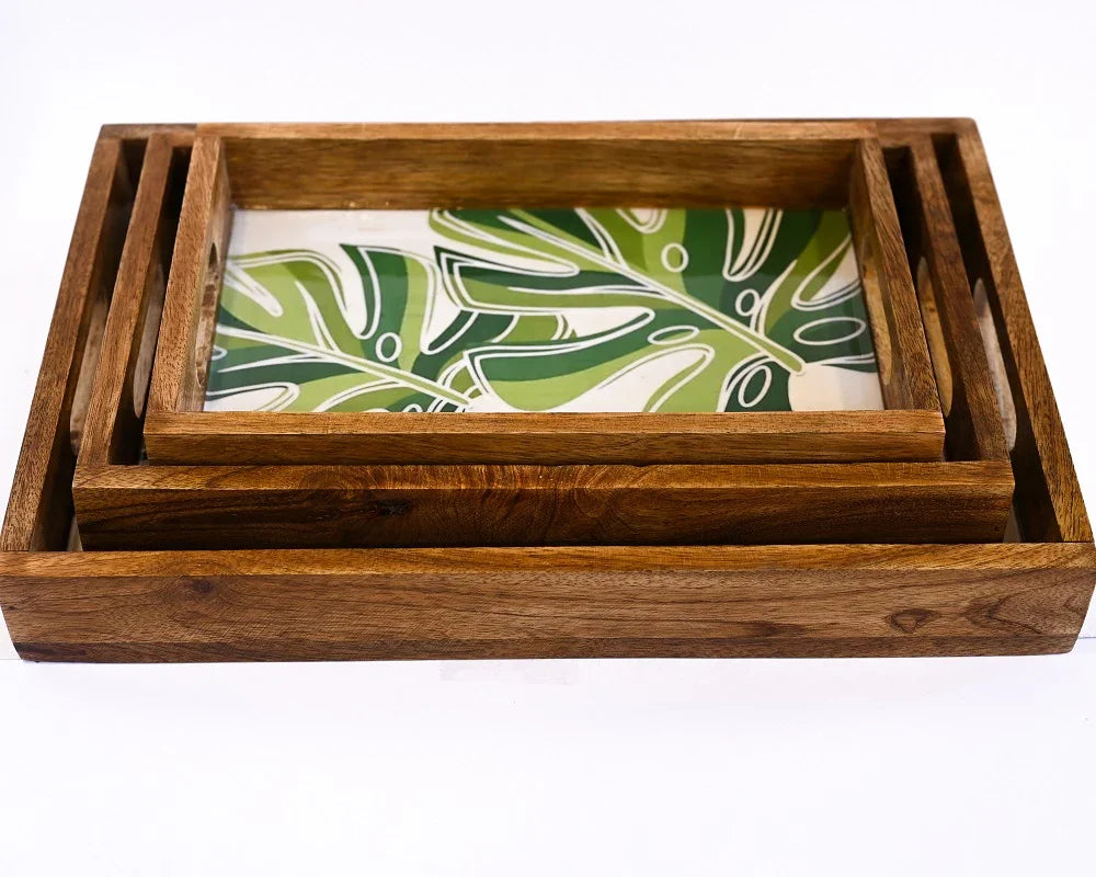 PRINTED RECTANGLE TRAY SET OF 3 - SanskrutiHomes